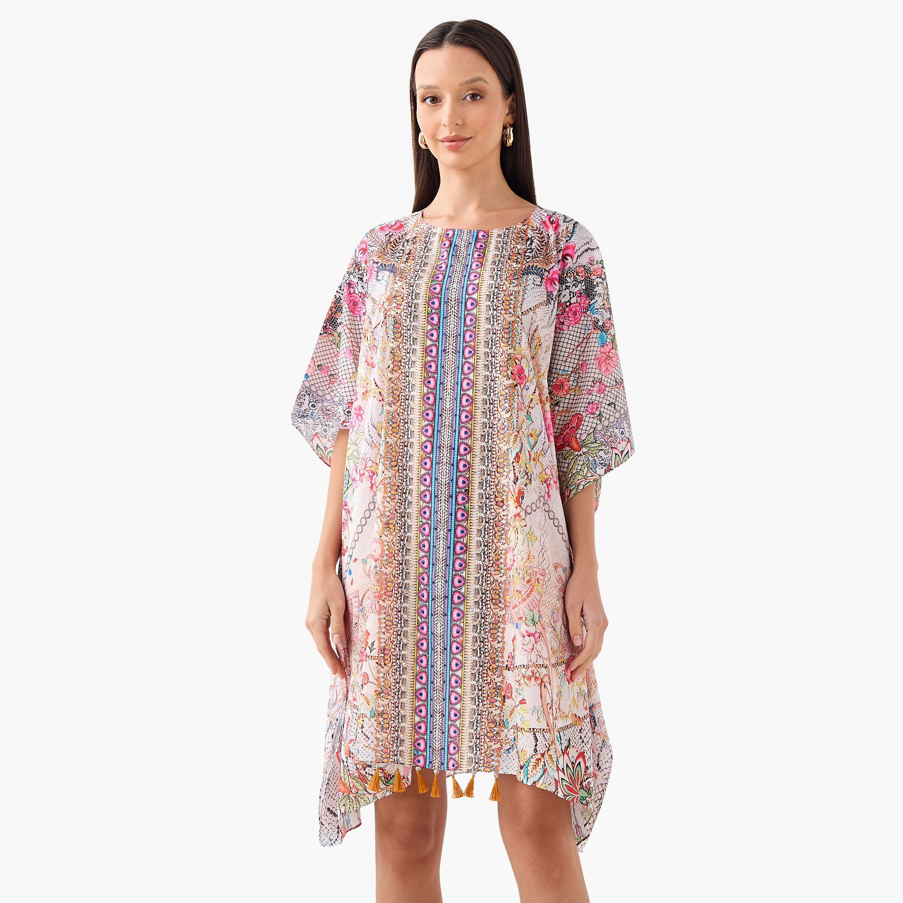 فستان قفطان بحزام رباط وطبعات زهرية من فيور-women-clothing-dresses-image-1