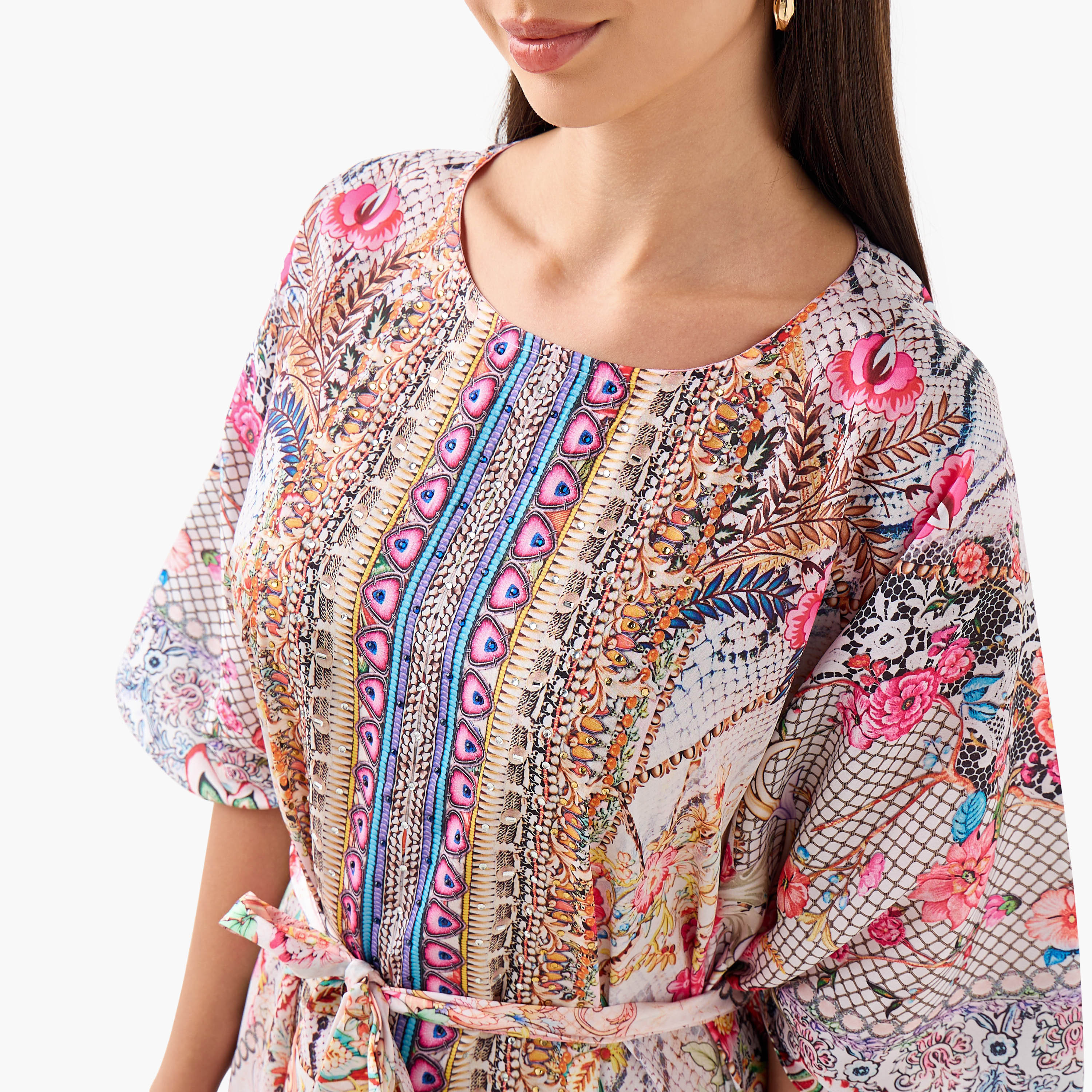 فستان قفطان بحزام رباط وطبعات زهرية من فيور-women-clothing-dresses-image-4