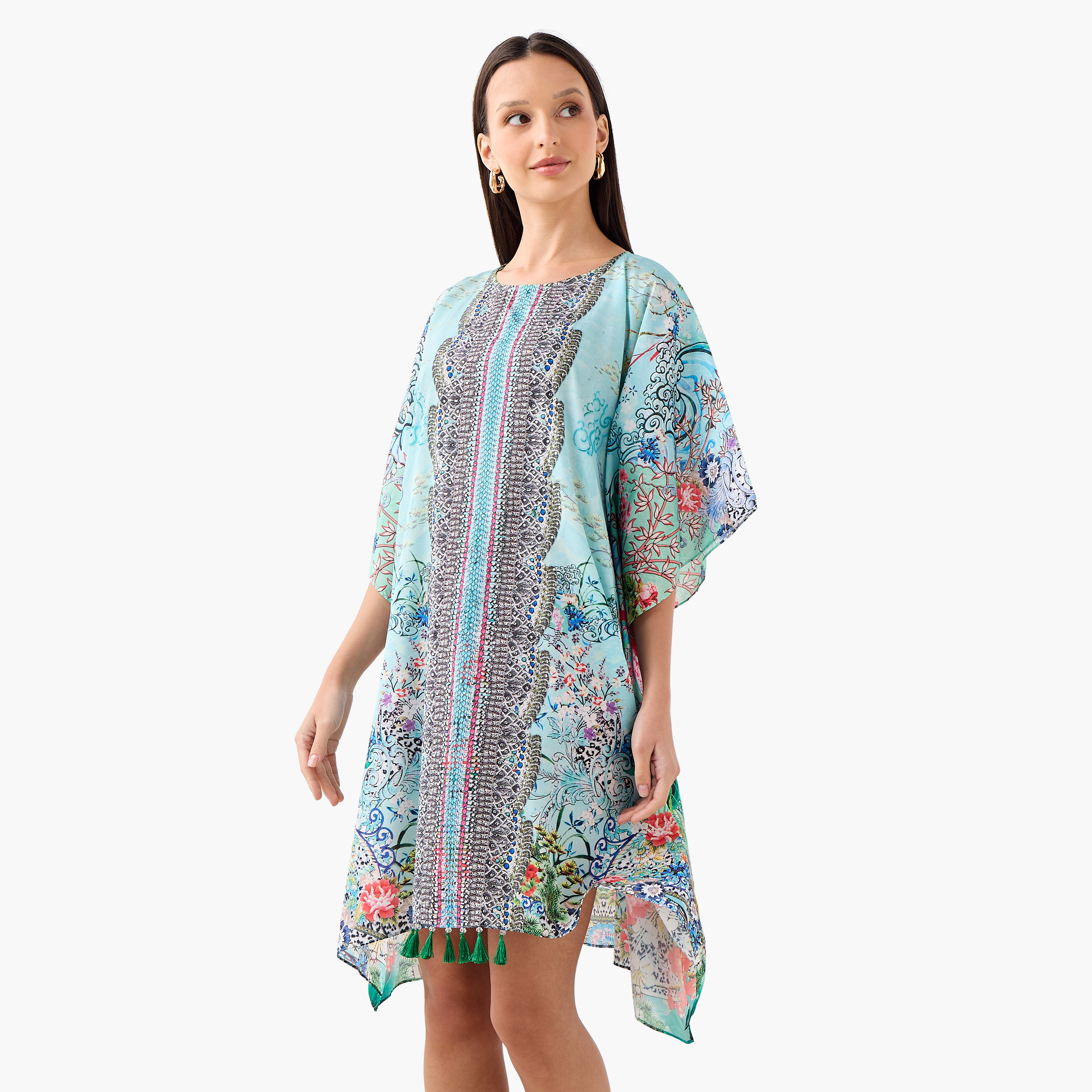 فستان قفطان بحزام رباط وطبعات زهرية من فيور-women-clothing-dresses-image-1