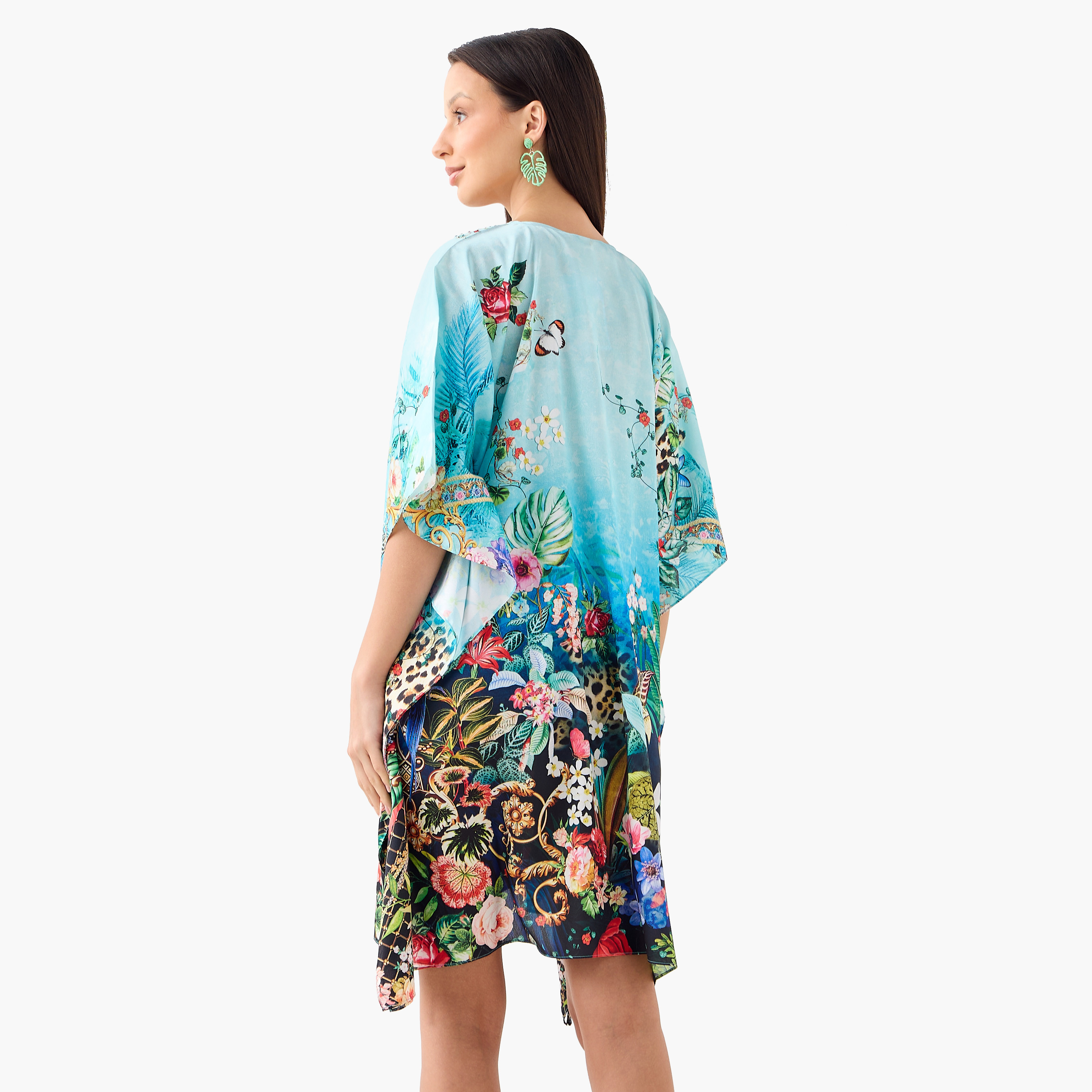FYOR All-Over Tropical Print Kaftan Dress with Tie-Up Belt-women-clothing-dresses-image-3
