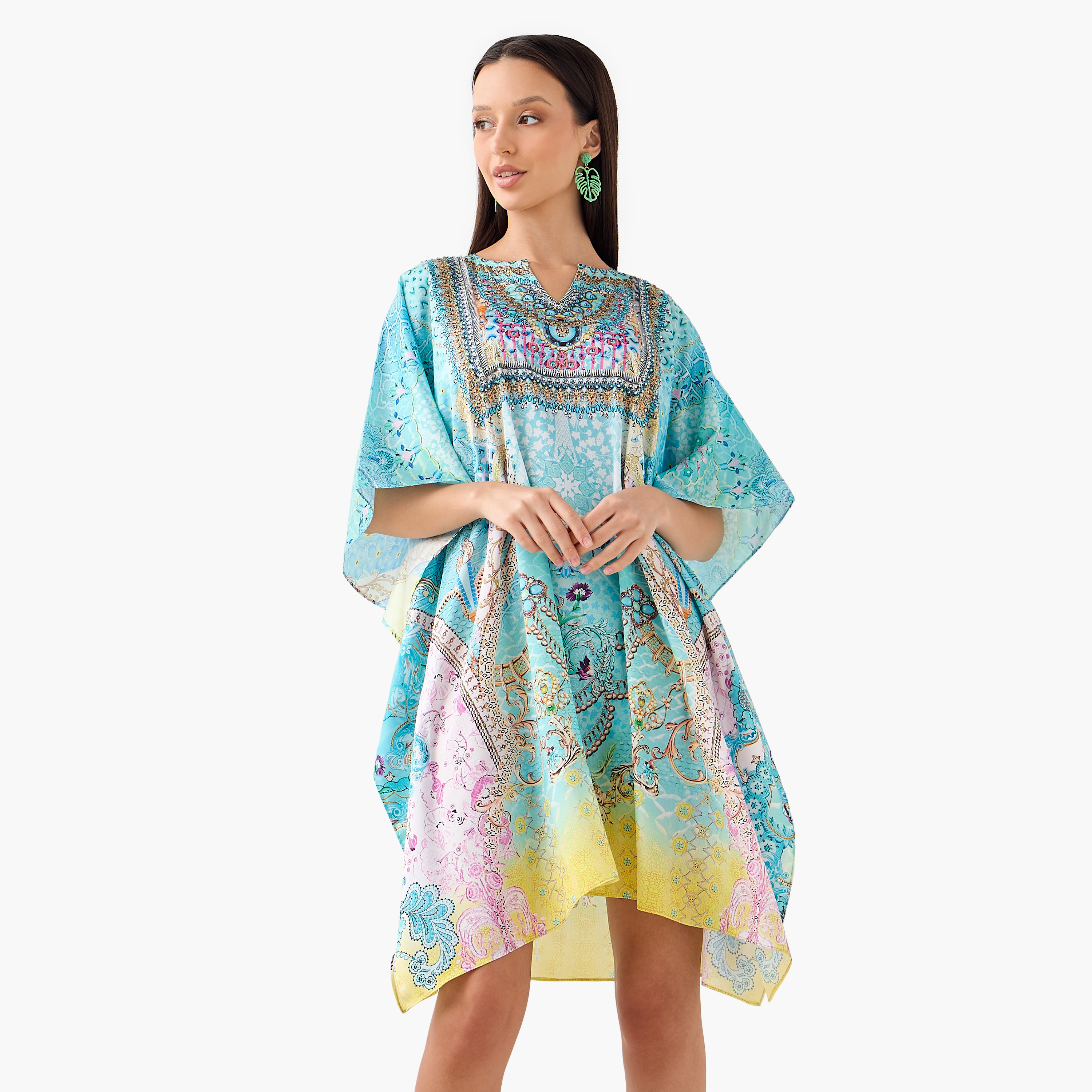 فستان قفطان بحزام رباط وطبعات من فيور-women-clothing-dresses-image-1
