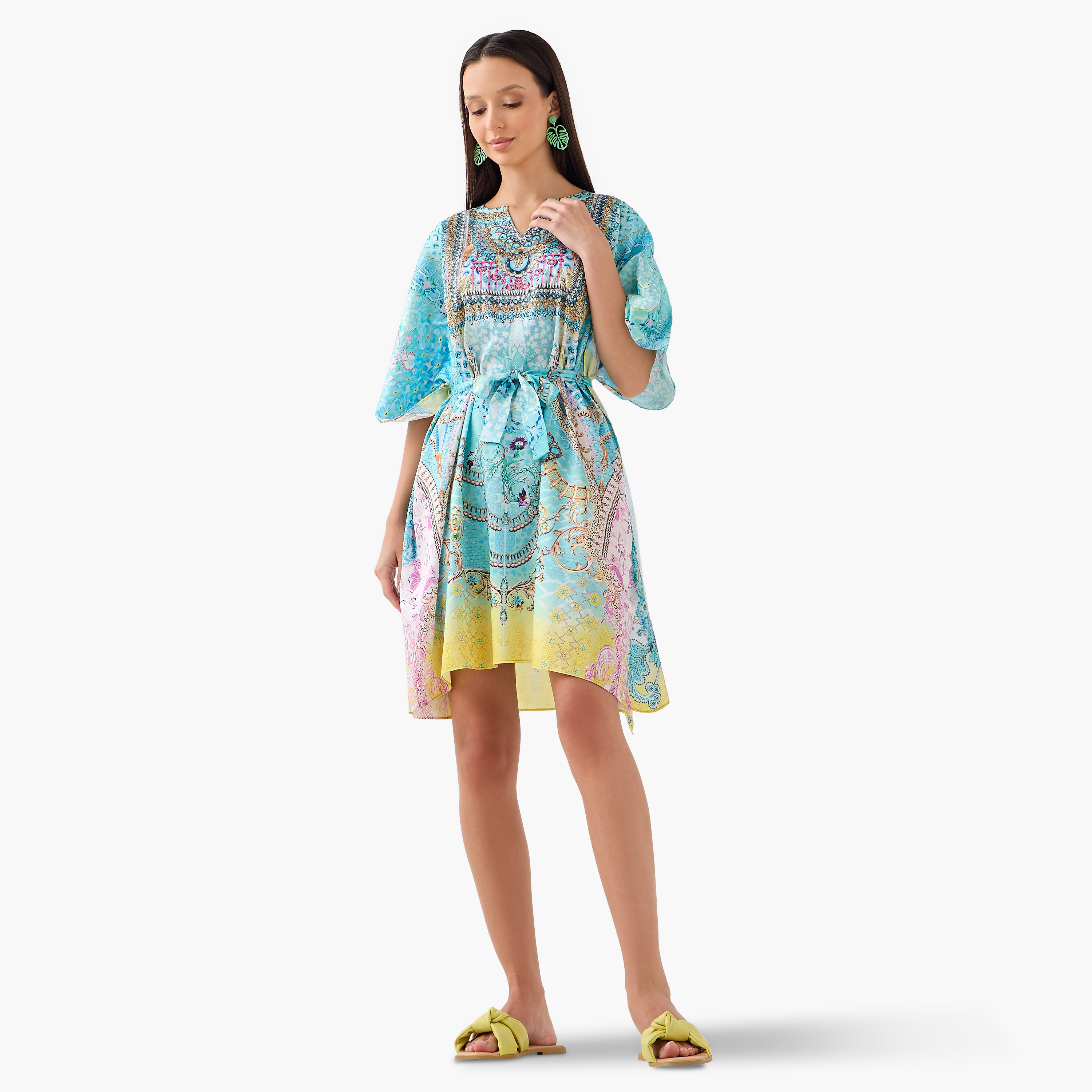 FYOR All-Over Print Kaftan Dress with Tie-Up Belt-women-clothing-dresses-image-2