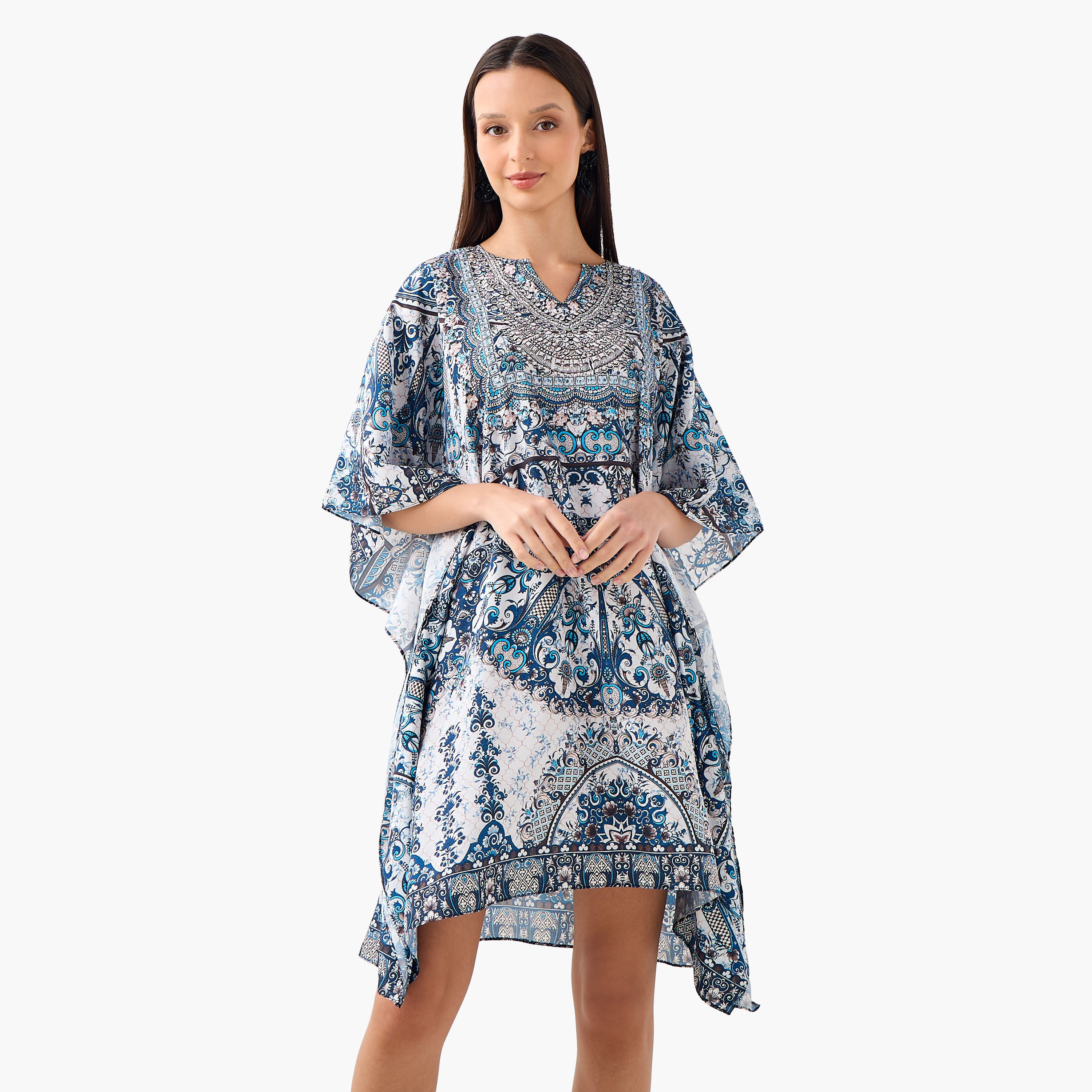 FYOR All-Over Print Kaftan Dress with Tie-Up Belt-women-clothing-dresses-image-1