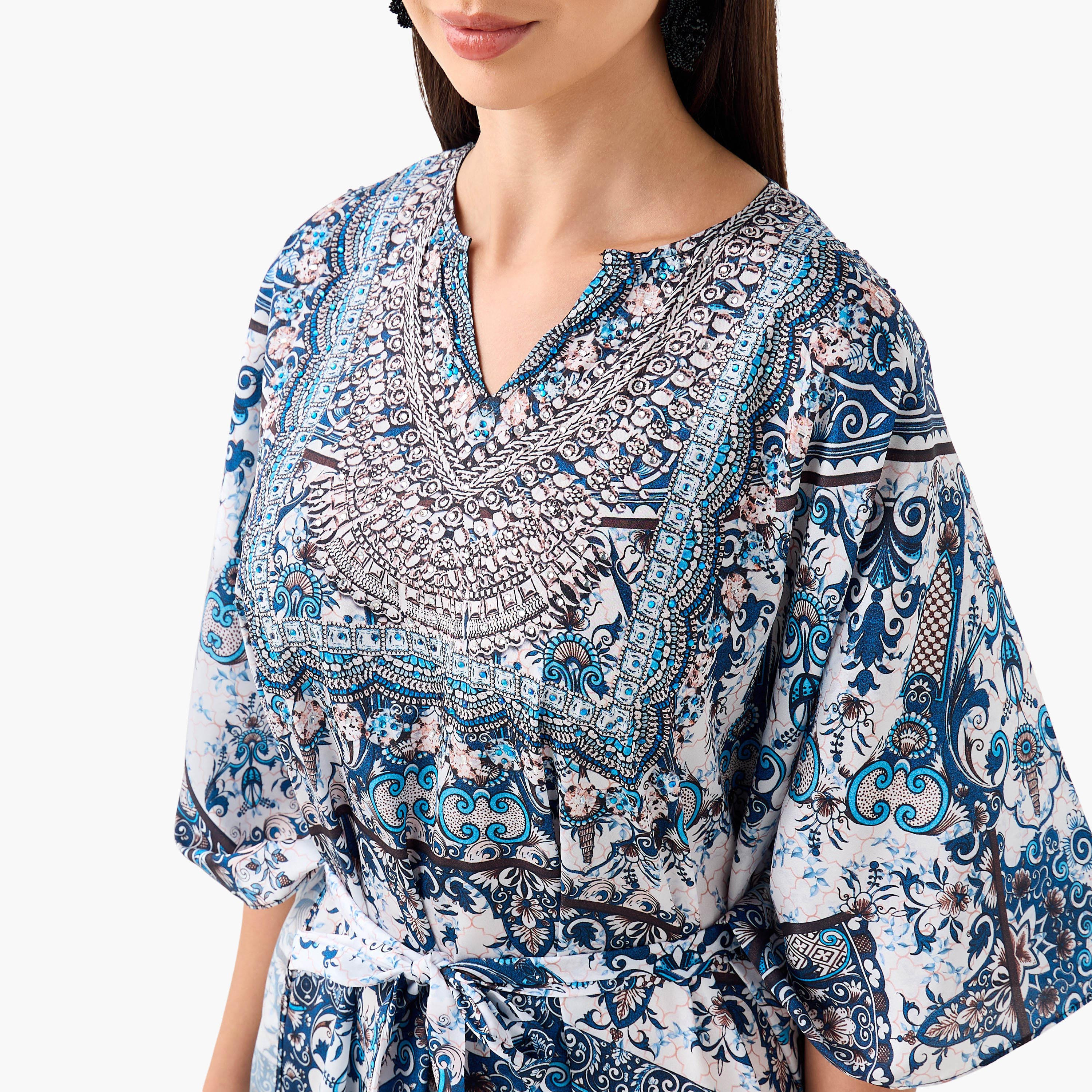 فستان قفطان بحزام رباط وطبعات زهرية من فيور-women-clothing-dresses-image-4