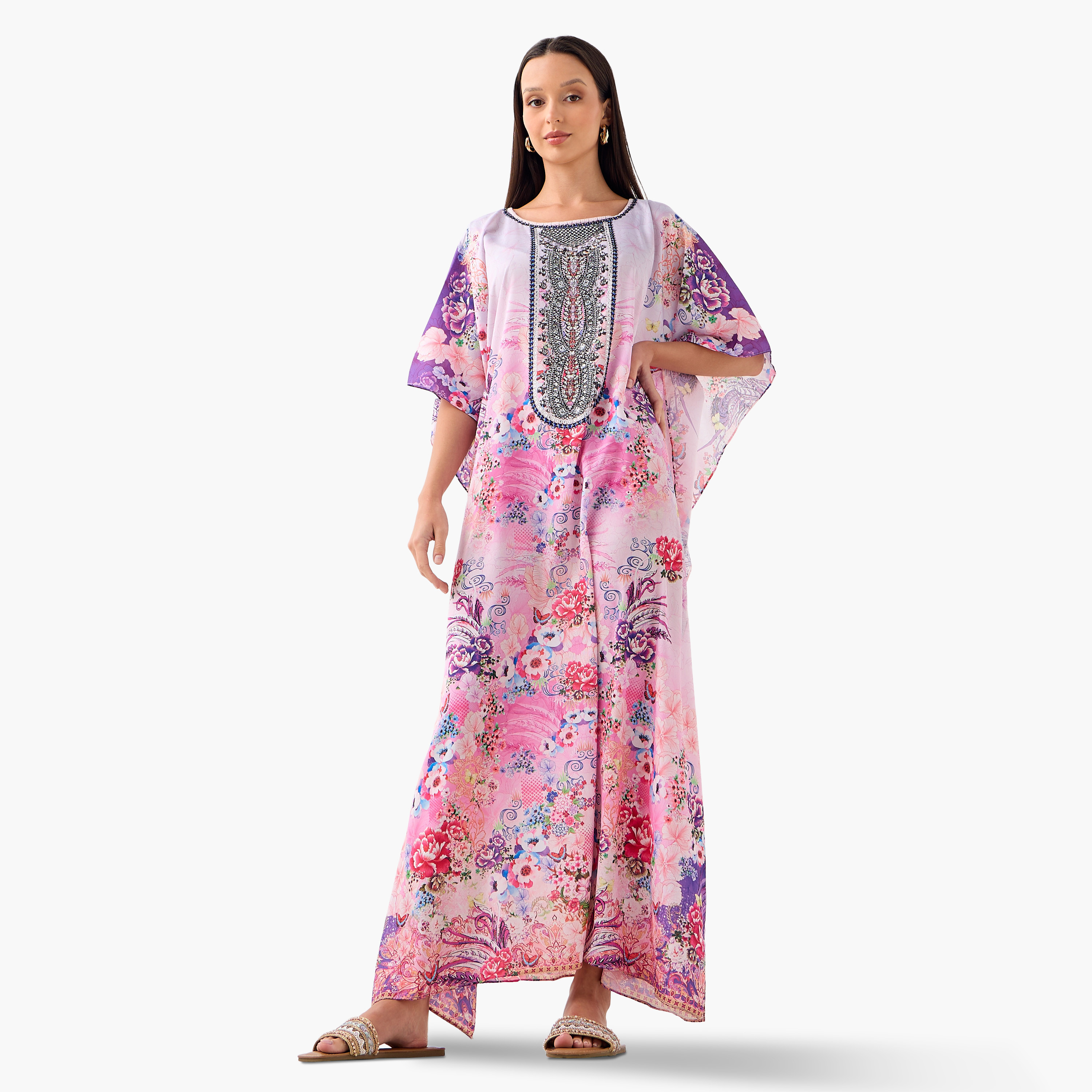FYOR All-Over Print Kaftan Dress with Tie-Up Belt-women-clothing-dresses-image-2