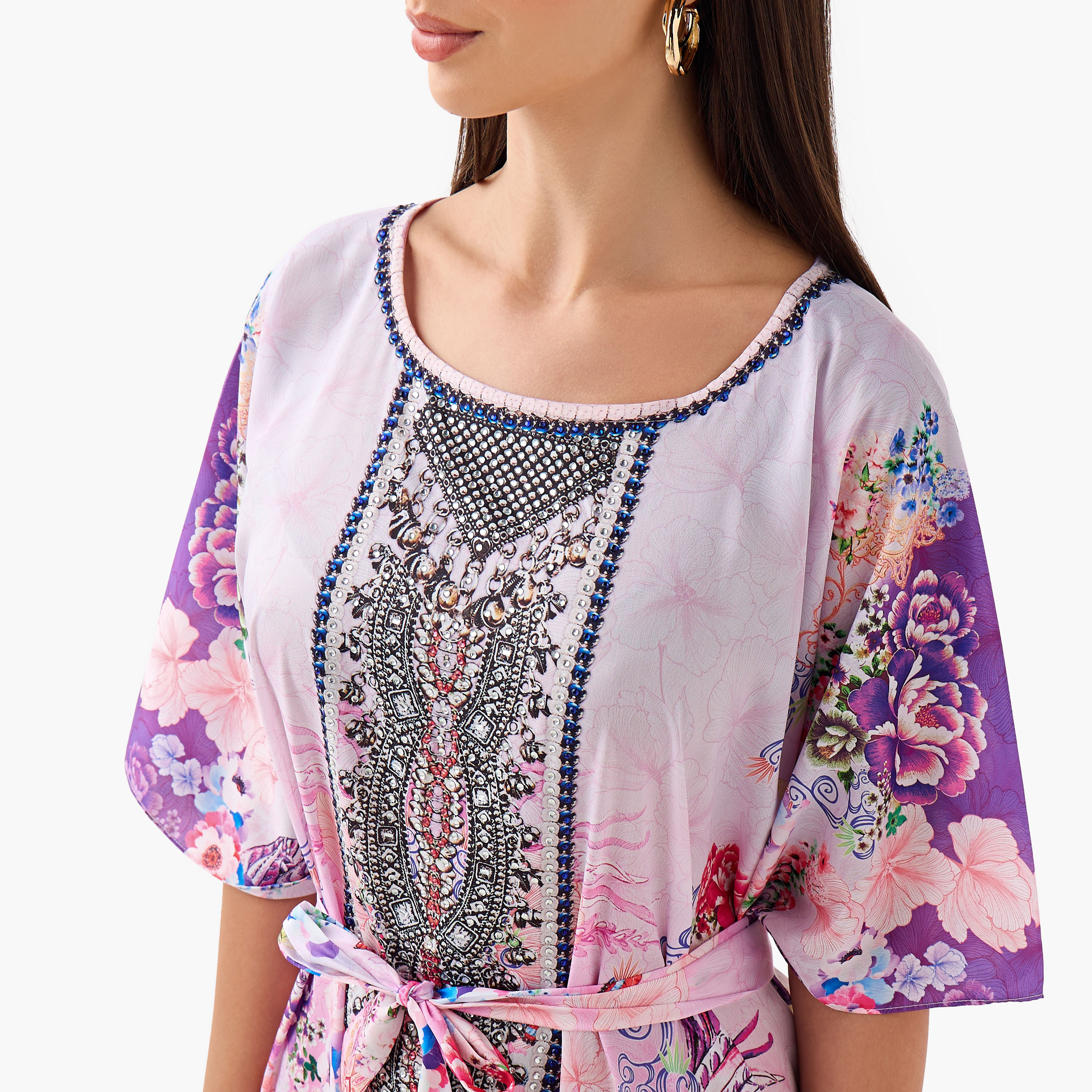 فستان قفطان بحزام رباط وطبعات زهرية من فيور-women-clothing-dresses-image-4