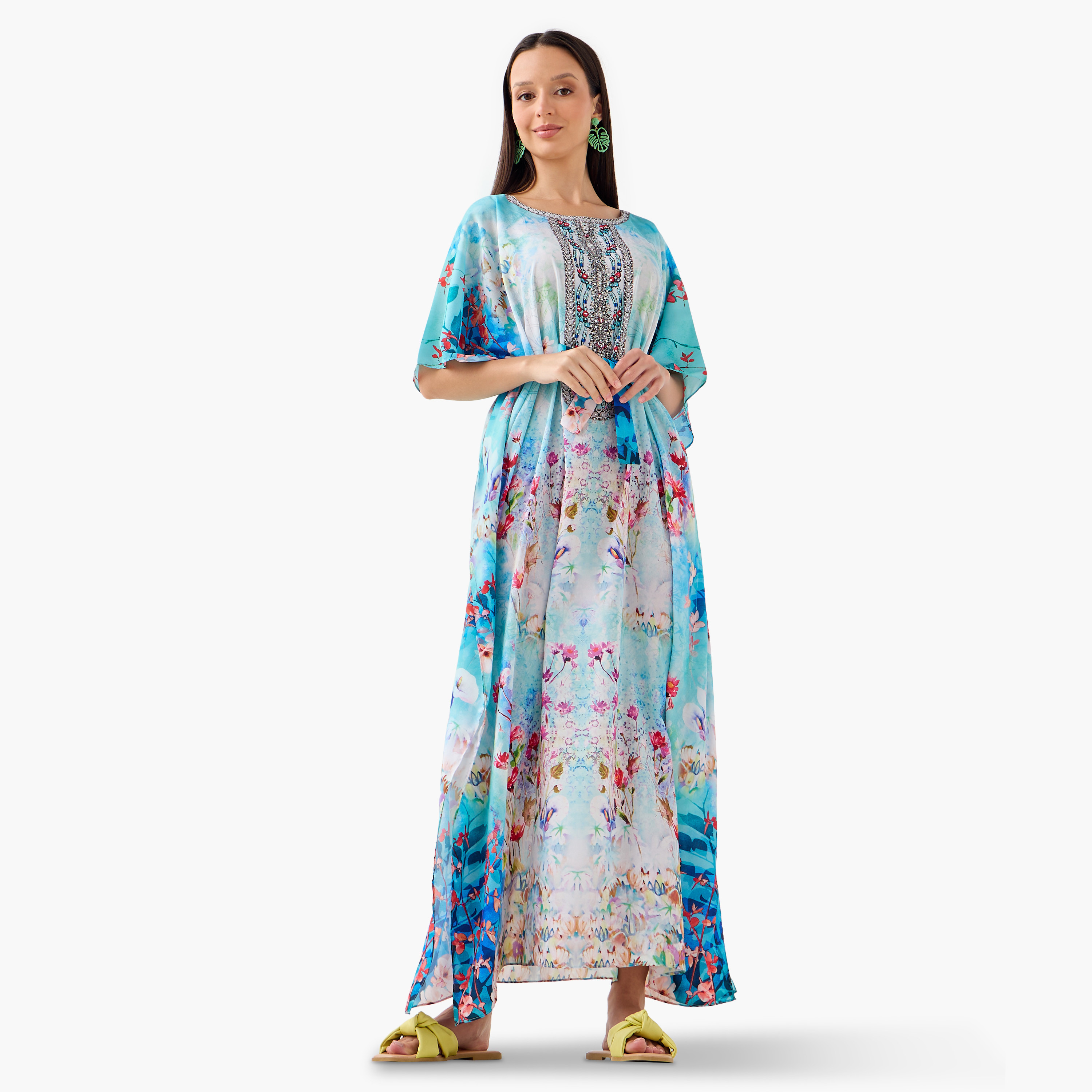 FYOR All-Over Floral Print Kaftan Dress with Tie-Up Belt-women-clothing-dresses-image-1