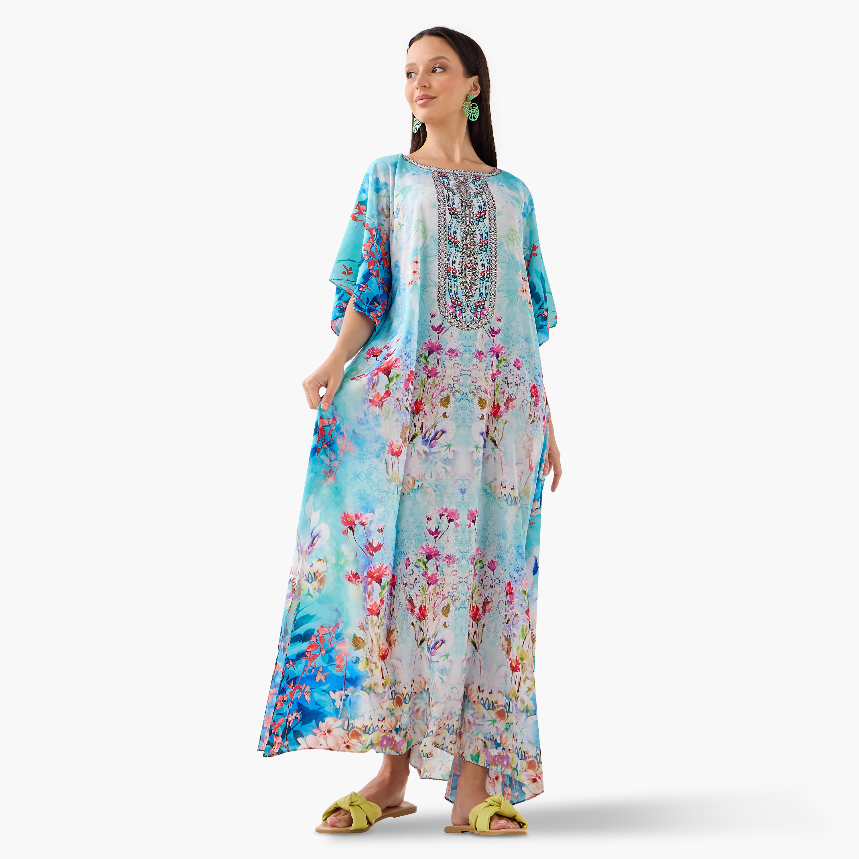 FYOR All-Over Floral Print Kaftan Dress with Tie-Up Belt-women-clothing-dresses-image-2
