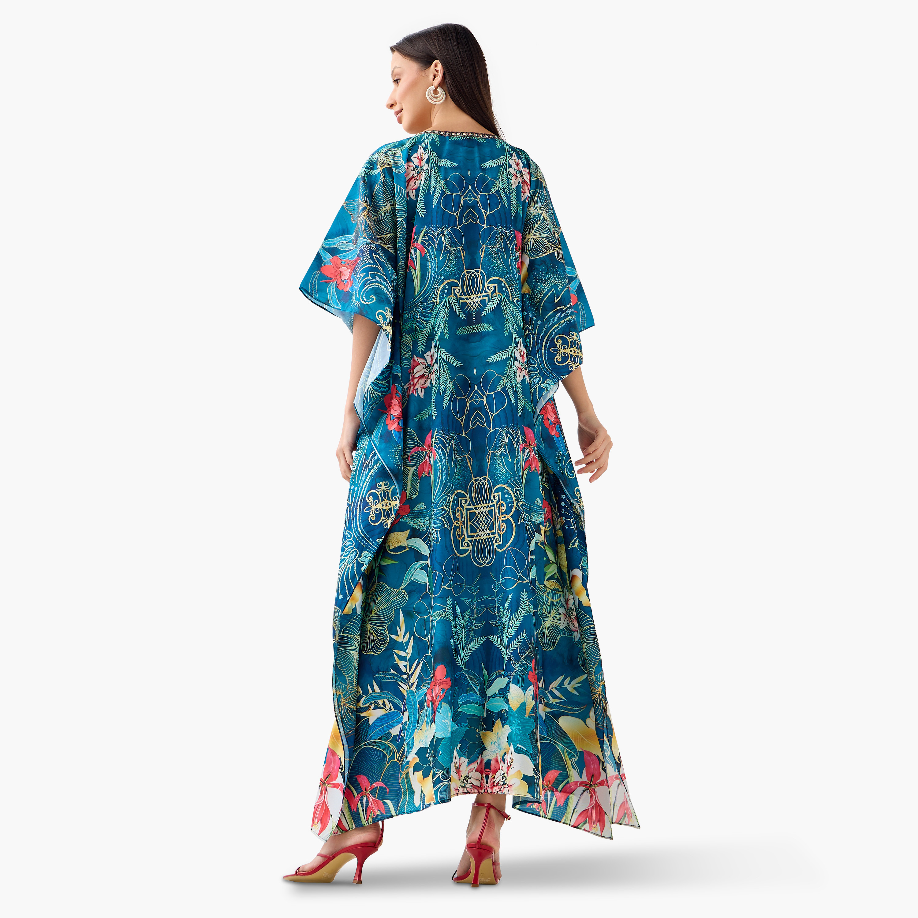 FYOR All-Over Tropical Print Kaftan Dress with Tie-Up Belt-women-clothing-dresses-image-3