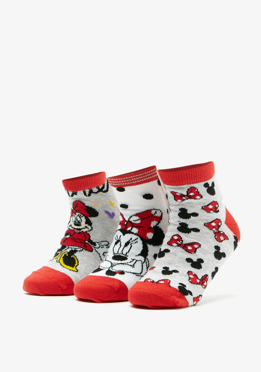 Disney Minnie Mouse Print Ankle Length Socks - Set of 3-Girl%27s Socks & Tights-image-0