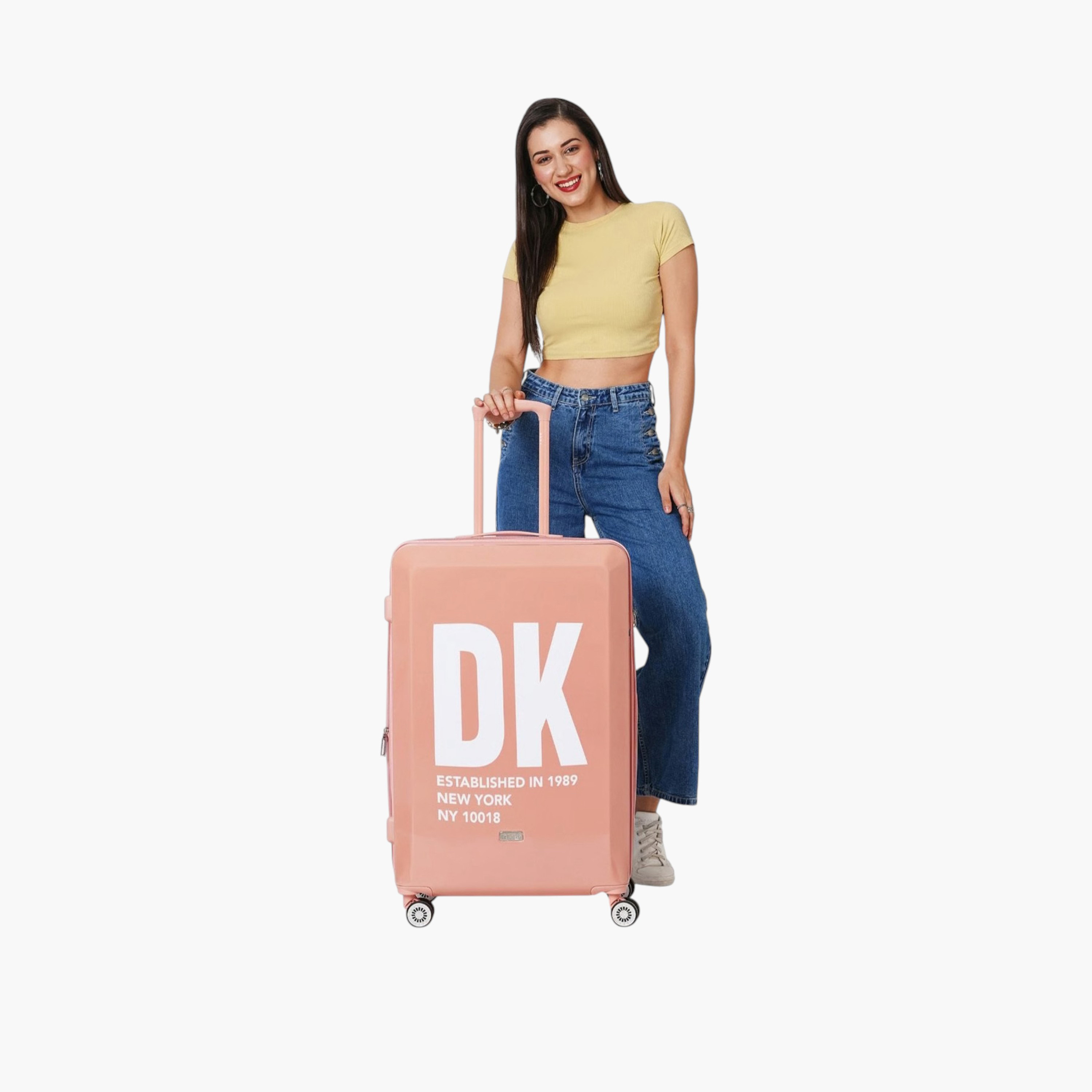 DKNY Logo Print Hardcase Trolley Bag with Retractable Handle-travel-luggagesandbags-luggage-image-2
