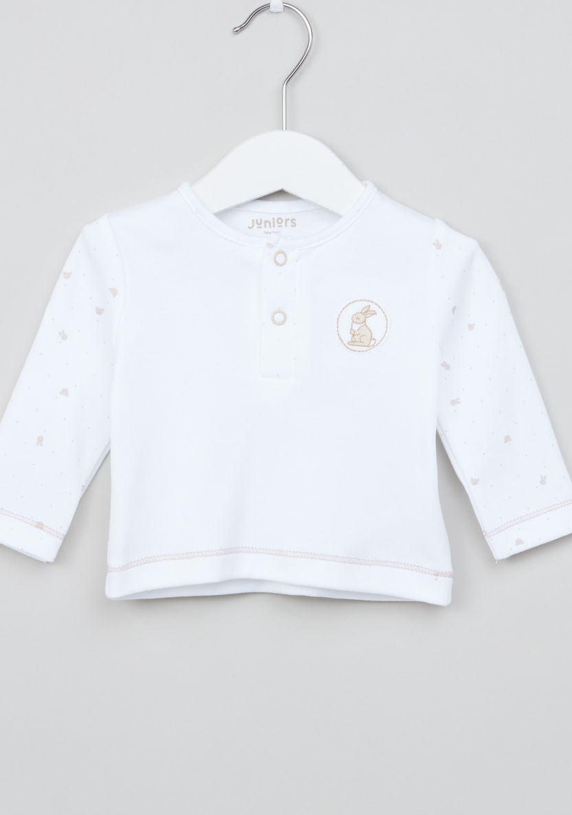 Juniors Bunny Printed Long Sleeves T-shirt with Cuff Pants-Pyjama Sets-image-1
