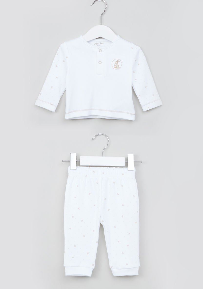 Juniors Bunny Printed Long Sleeves T-shirt with Cuff Pants-Pyjama Sets-image-0