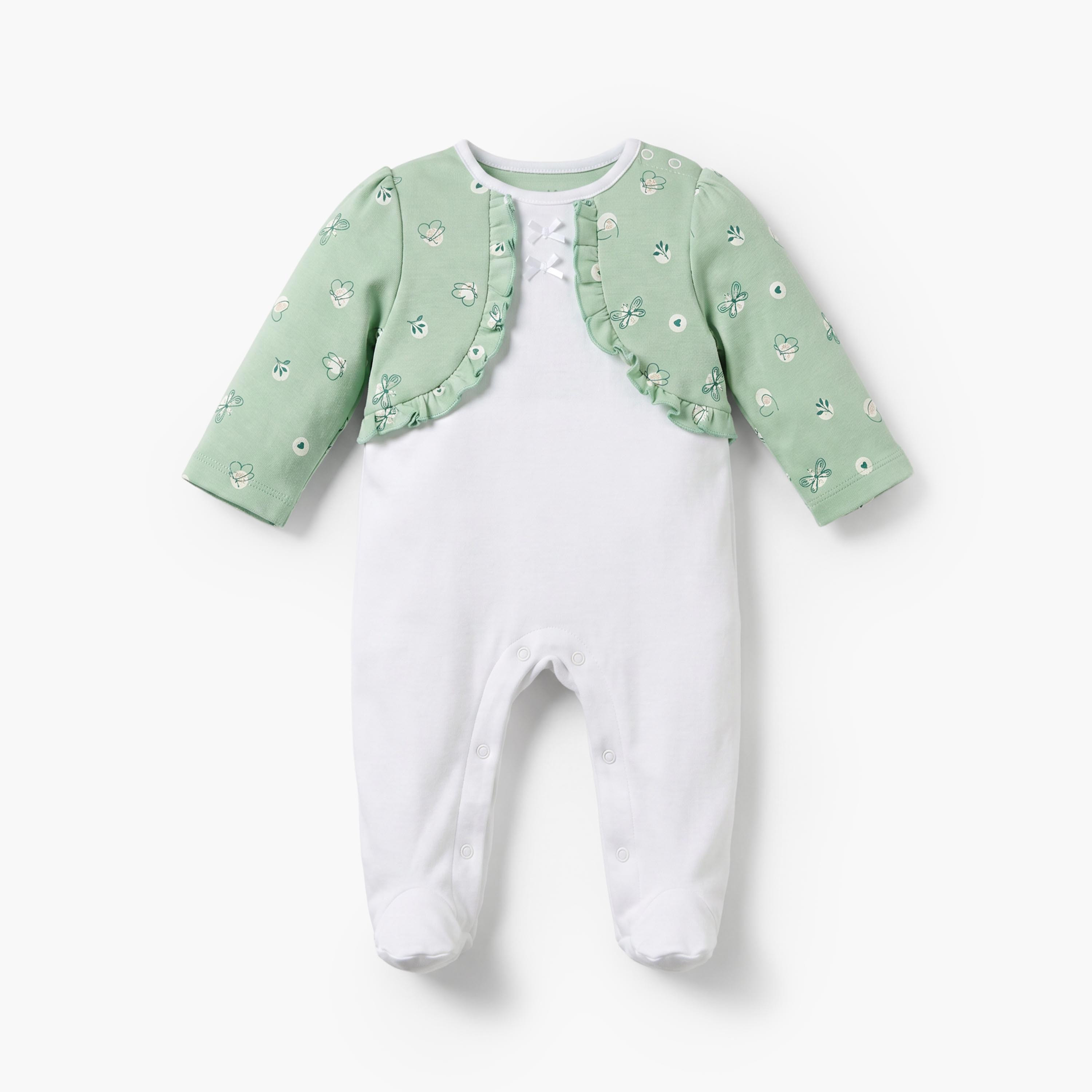 بدلة نوم قطن برقبة مستديرة وأكمام طويلة وتصميم بوليرو من جونيورز-baby-girls-clothing-nightwear-sleepsuits-image-1