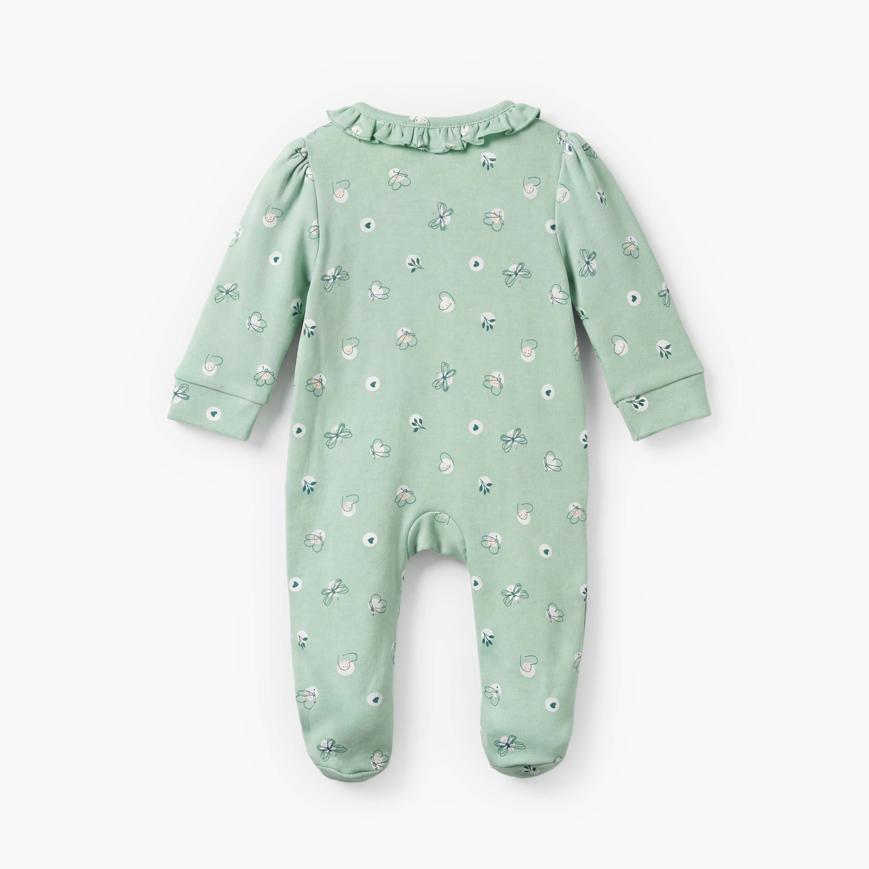 بدلة نوم قطن بياقة مستديرة وأكمام طويلة وكشكش من جونيورز-baby-girls-clothing-nightwear-sleepsuits-image-2