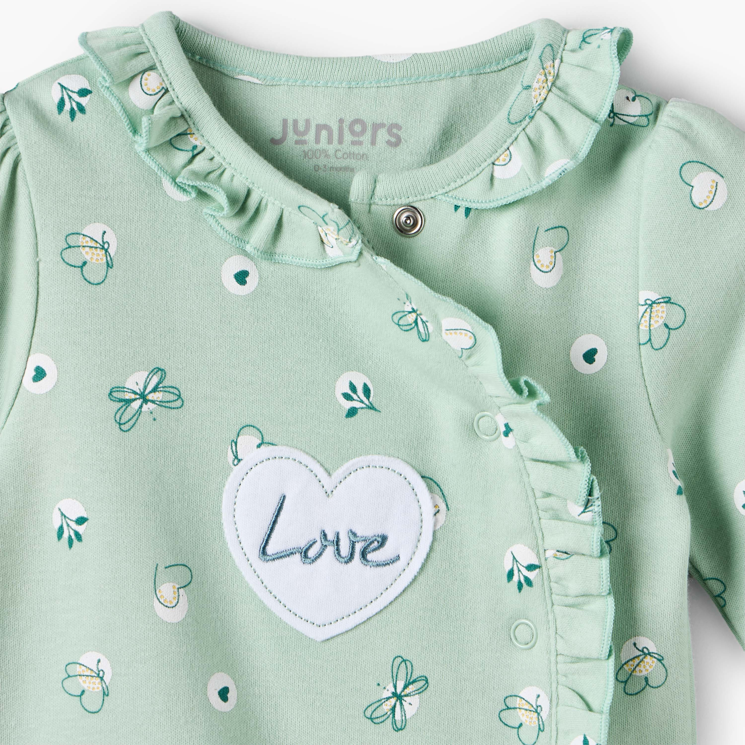 بدلة نوم قطن بياقة مستديرة وأكمام طويلة وكشكش من جونيورز-baby-girls-clothing-nightwear-sleepsuits-image-3