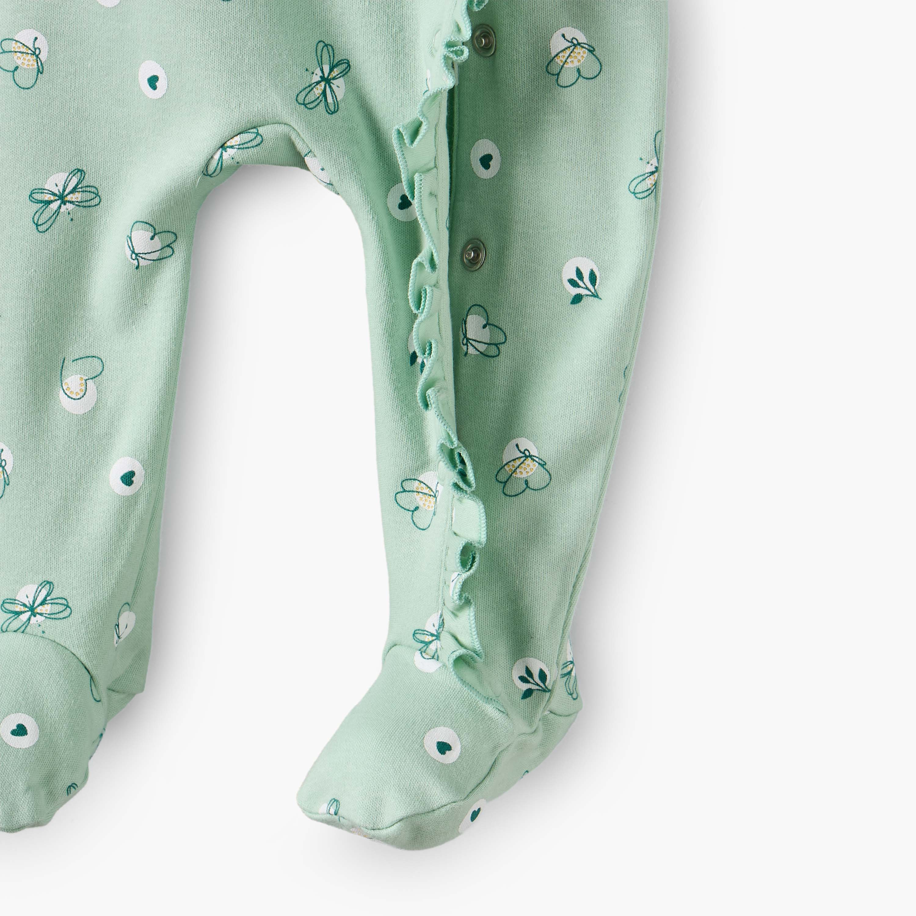 بدلة نوم قطن بياقة مستديرة وأكمام طويلة وكشكش من جونيورز-baby-girls-clothing-nightwear-sleepsuits-image-4