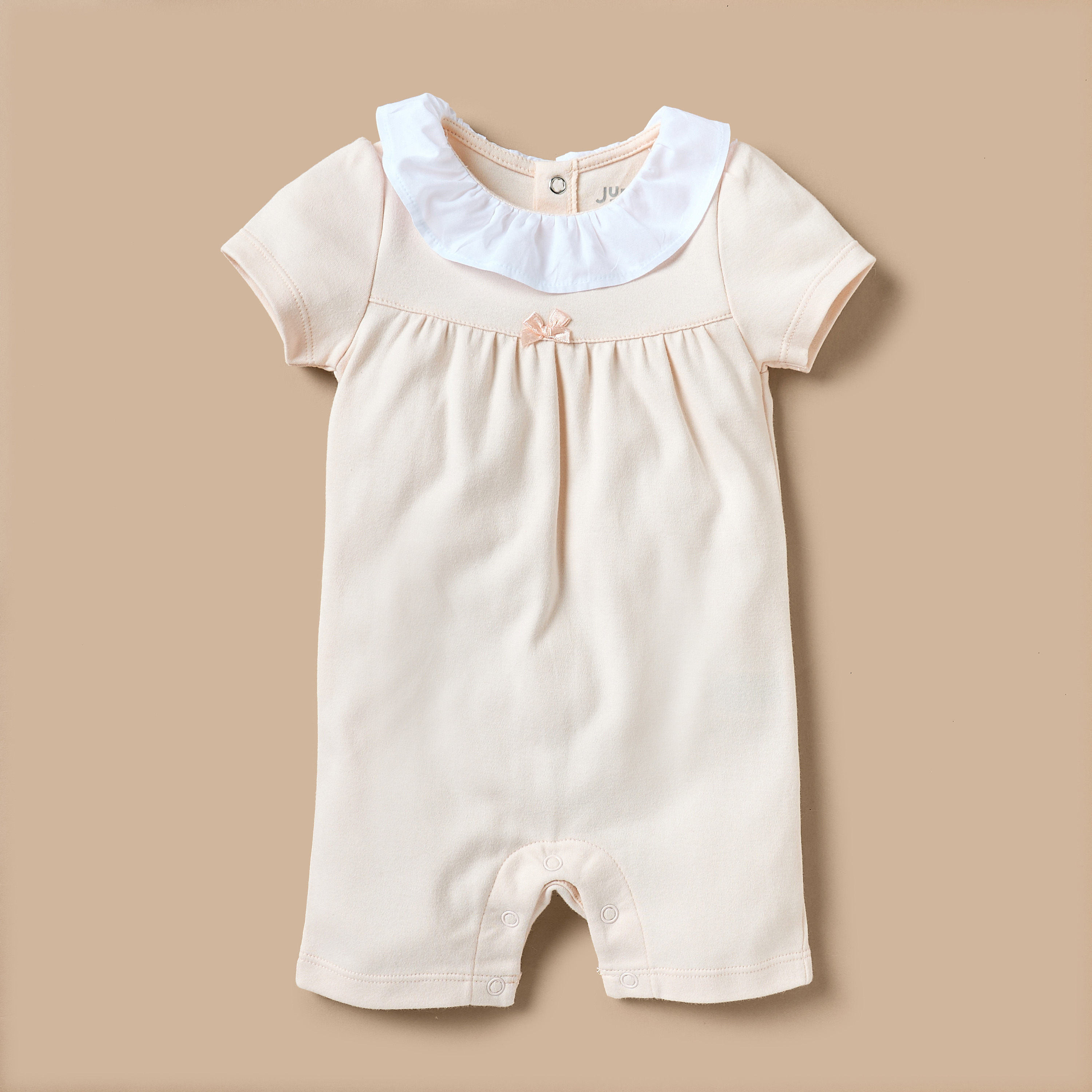 Juniors Solid Romer with Bow Accent and Short Sleeves-baby-girls-clothing-rompers-image-1