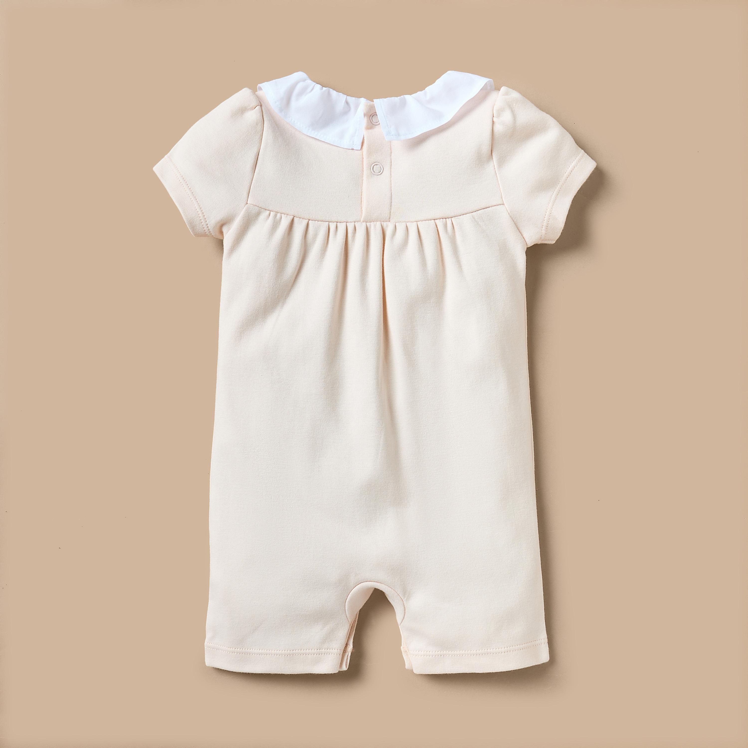 Juniors Solid Romer with Bow Accent and Short Sleeves-baby-girls-clothing-rompers-image-2