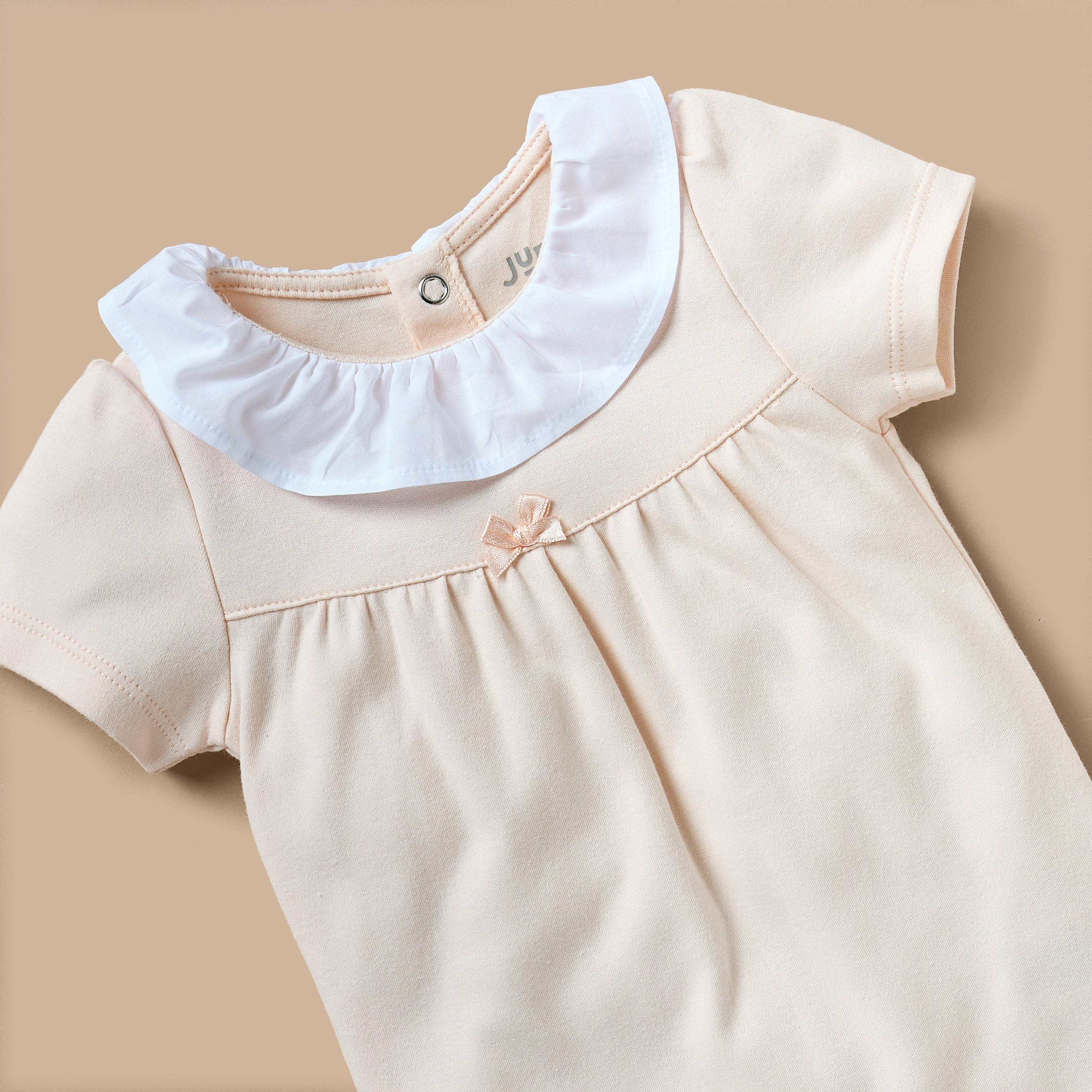 Juniors Solid Romer with Bow Accent and Short Sleeves-baby-girls-clothing-rompers-image-3