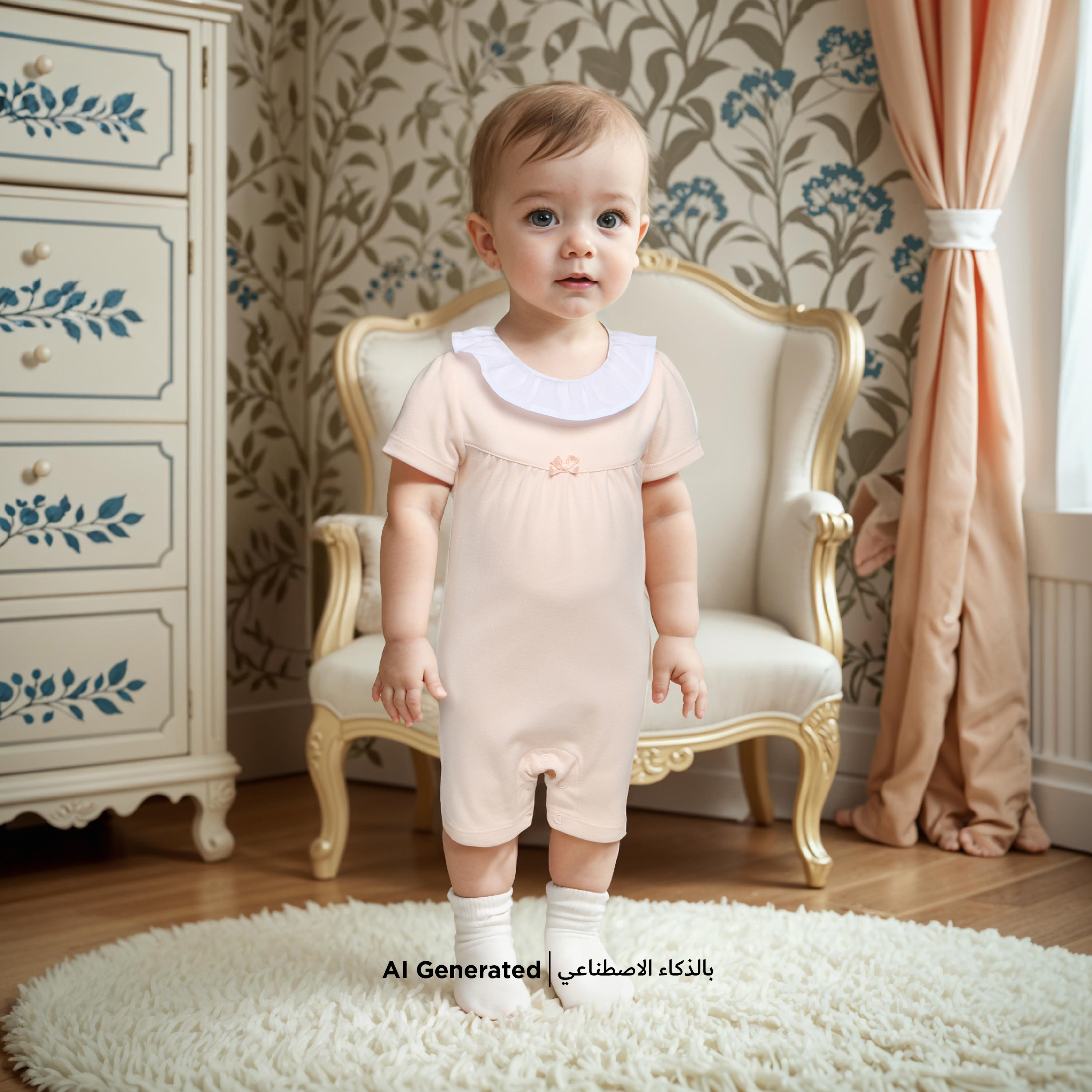 Juniors Solid Romer with Bow Accent and Short Sleeves-baby-girls-clothing-rompers-image-6