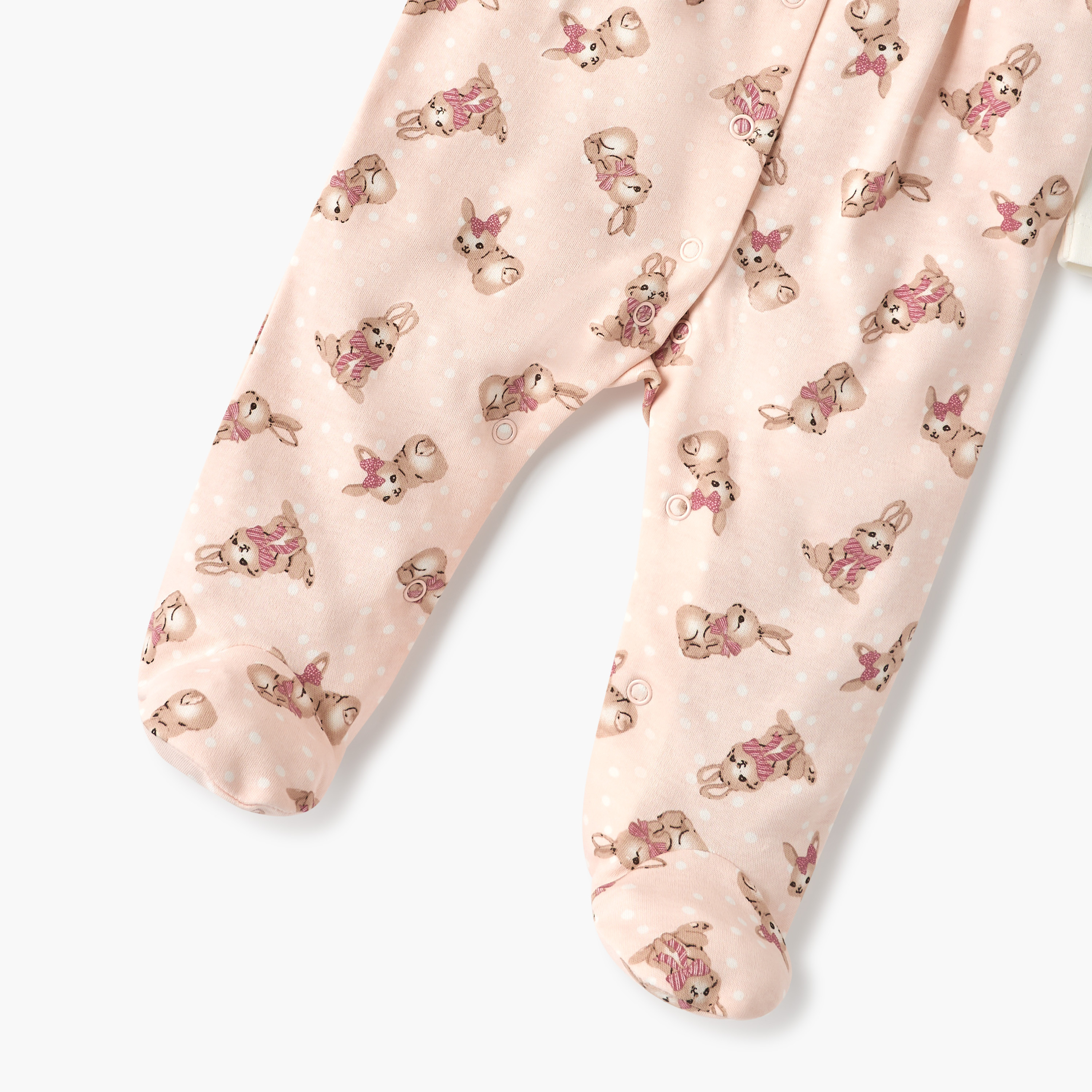 Juniors All-Over Bunny Print Sleepsuit with Round Neck and Ruffle Detail-baby-girls-clothing-nightwear-sleepsuits-image-4