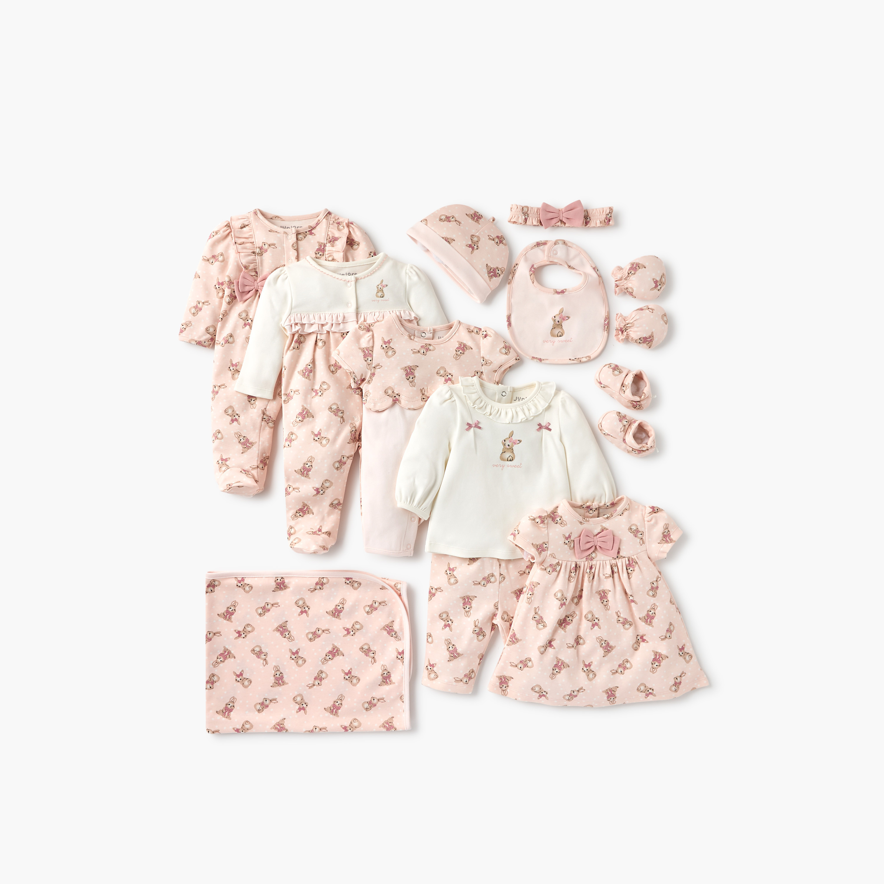 Juniors All-Over Bunny Print Sleepsuit with Round Neck and Ruffle Detail-baby-girls-clothing-nightwear-sleepsuits-image-5