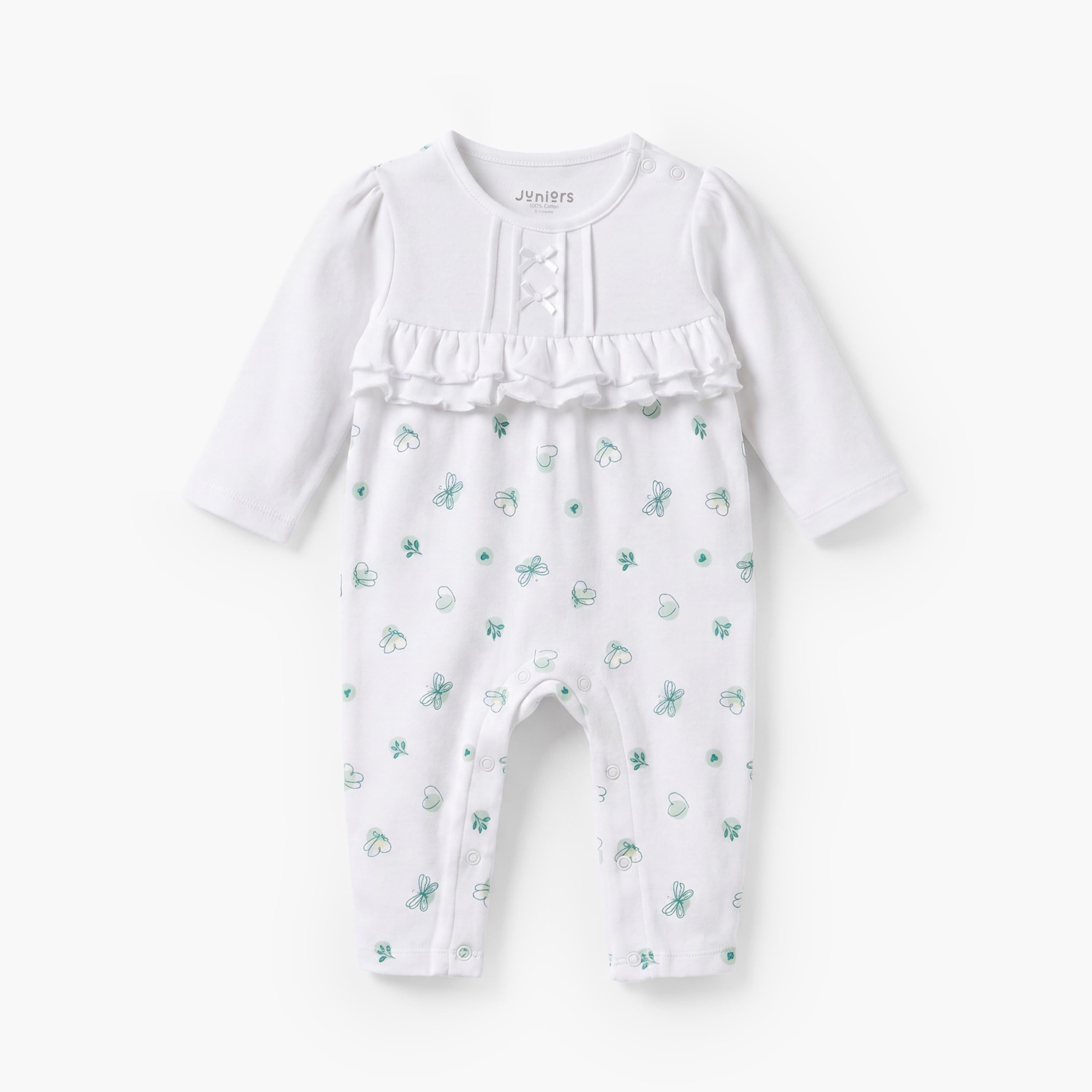 بدلة نوم قطن بكشكش وياقة مستديرة وأكمام طويلة من جونيورز-baby-girls-clothing-nightwear-sleepsuits-image-1