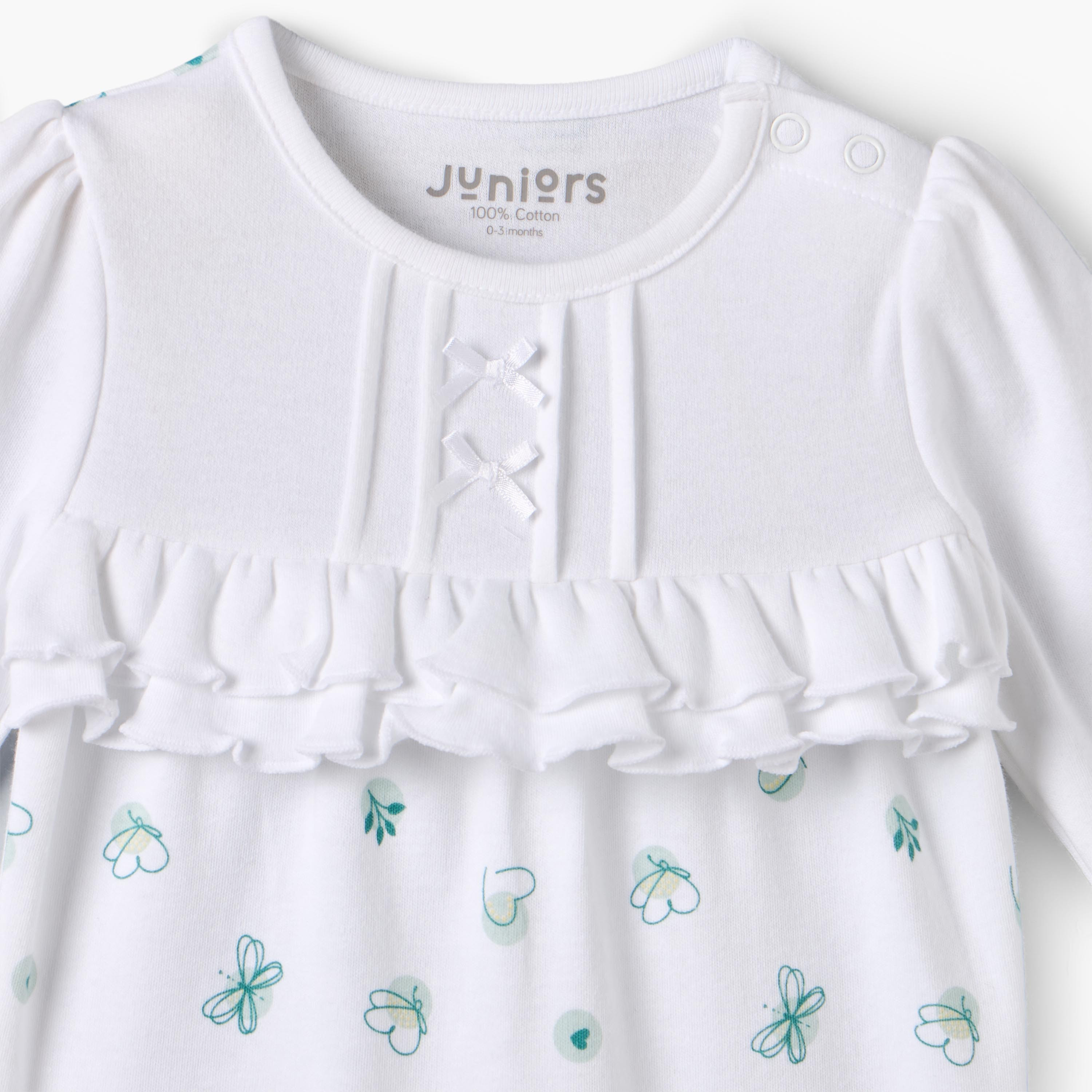 بدلة نوم قطن بكشكش وياقة مستديرة وأكمام طويلة من جونيورز-baby-girls-clothing-nightwear-sleepsuits-image-3