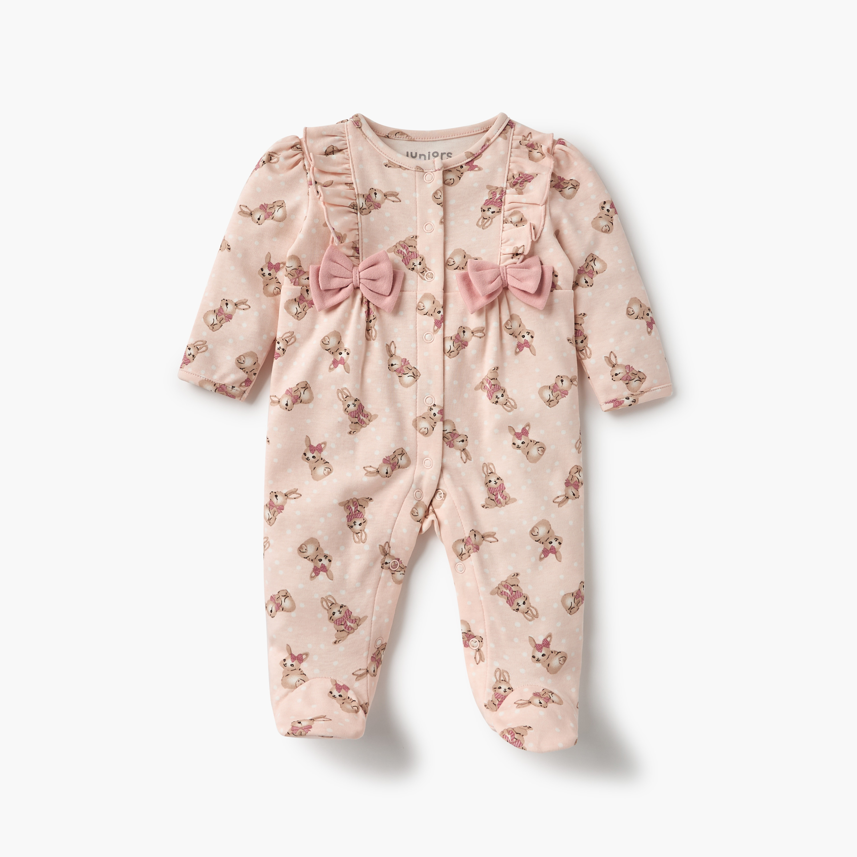 Juniors Bunny Print Closed Feet Sleepsuit with Button Closure-baby-girls-clothing-nightwear-sleepsuits-image-1