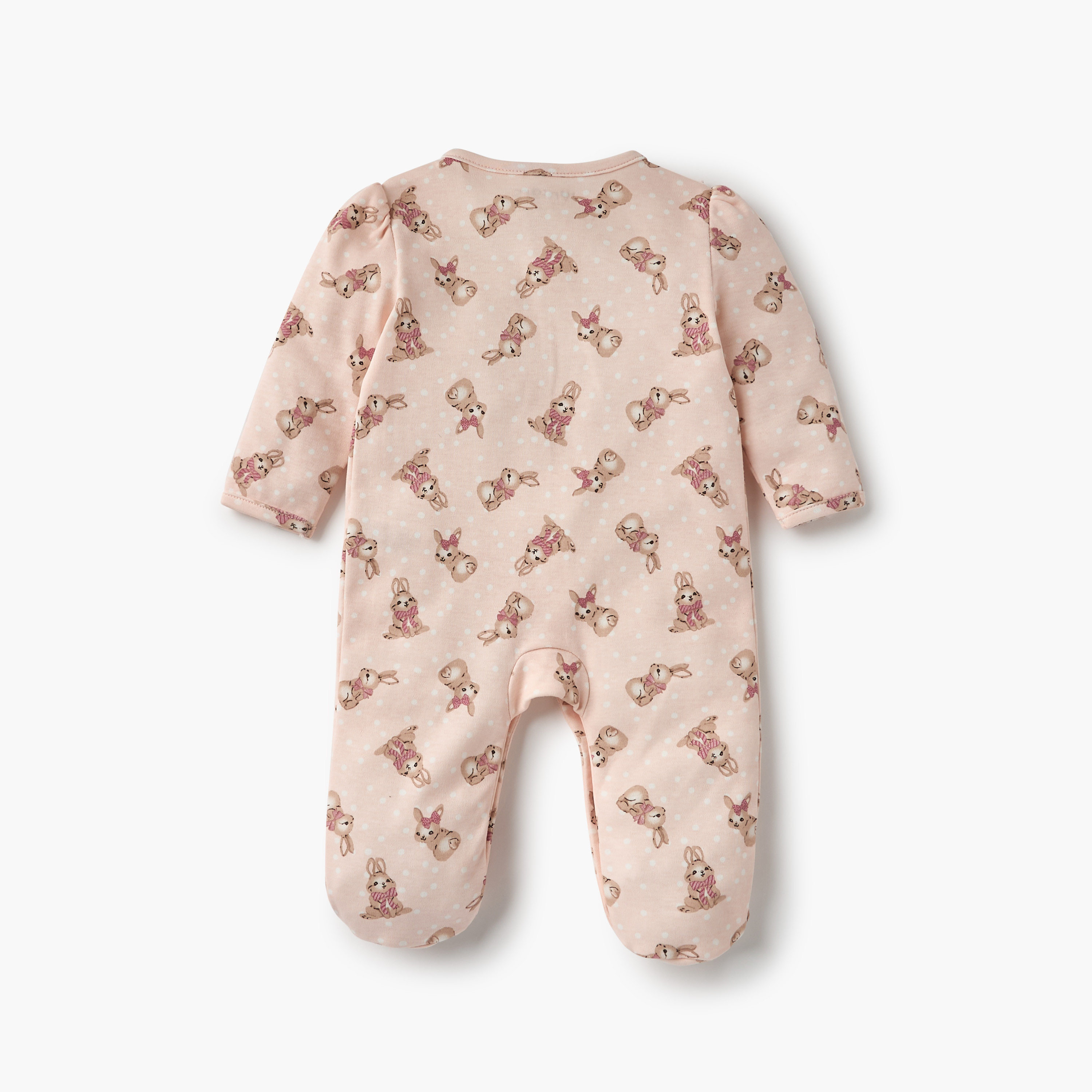 Juniors Bunny Print Closed Feet Sleepsuit with Button Closure-baby-girls-clothing-nightwear-sleepsuits-image-2