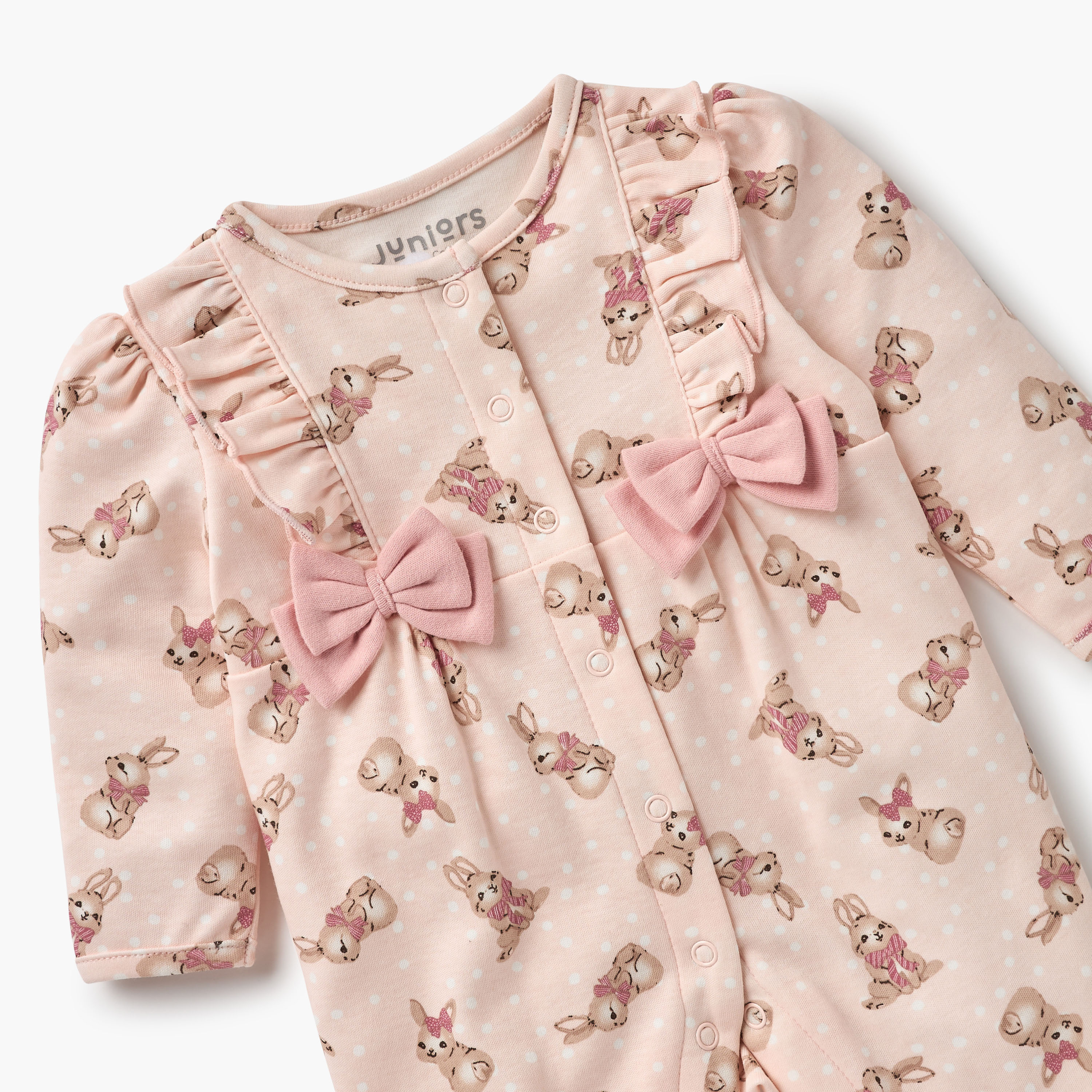 Juniors Bunny Print Closed Feet Sleepsuit with Button Closure-baby-girls-clothing-nightwear-sleepsuits-image-3