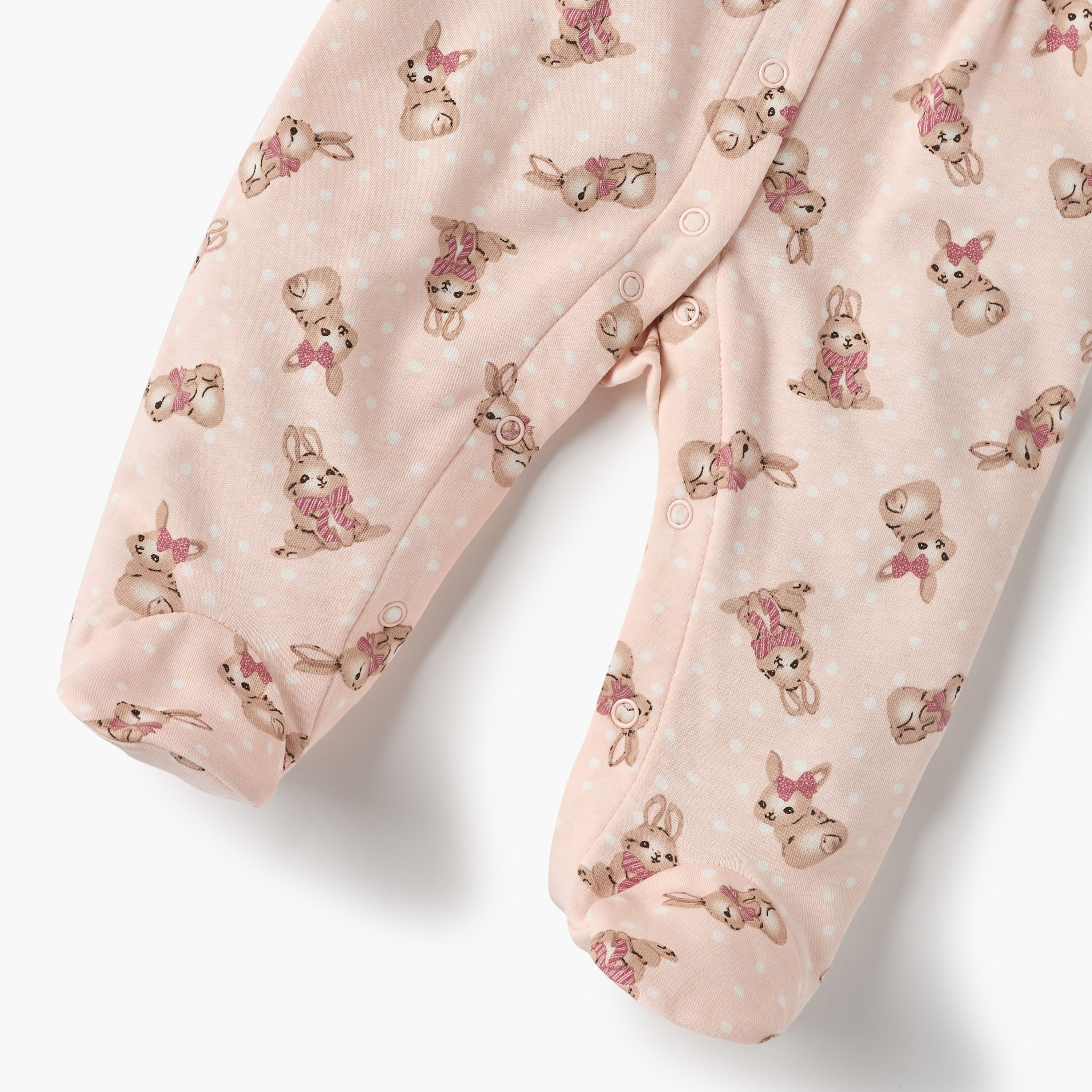 Juniors Bunny Print Closed Feet Sleepsuit with Button Closure-baby-girls-clothing-nightwear-sleepsuits-image-4