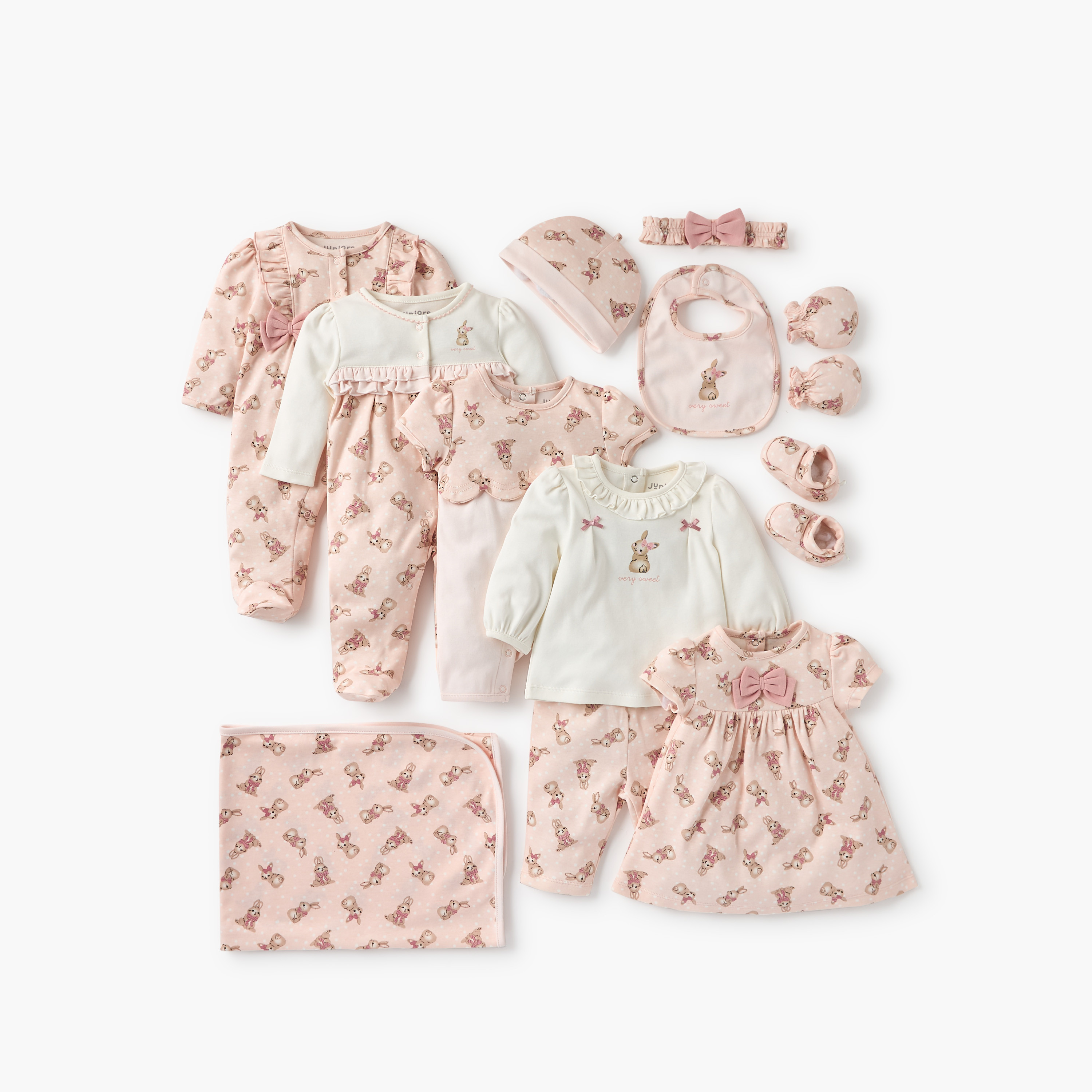 Juniors Bunny Print Closed Feet Sleepsuit with Button Closure-baby-girls-clothing-nightwear-sleepsuits-image-5