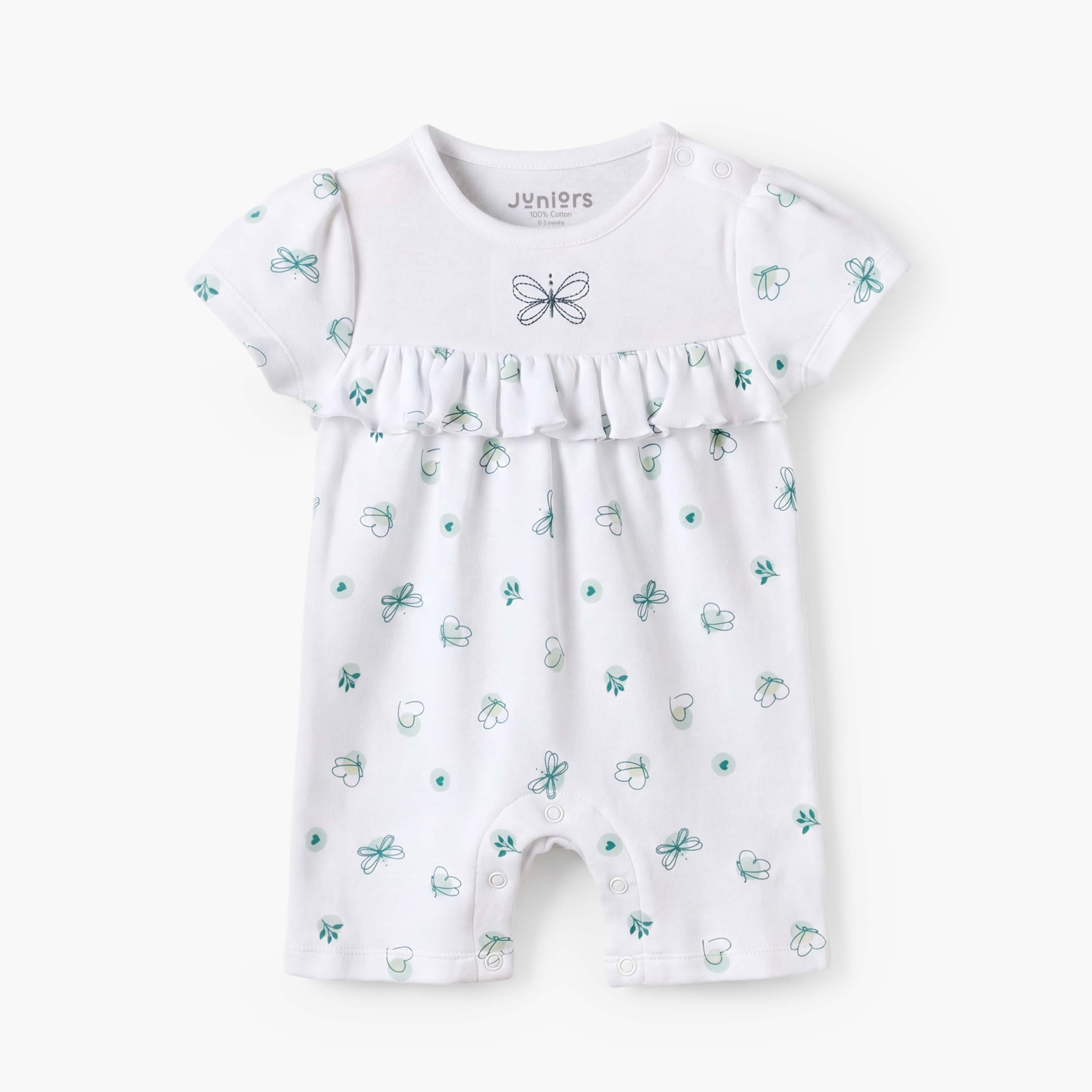 Juniors Round Neck Short Sleeves Romper with Butterfly Print-baby-girls-clothing-rompers-image-2