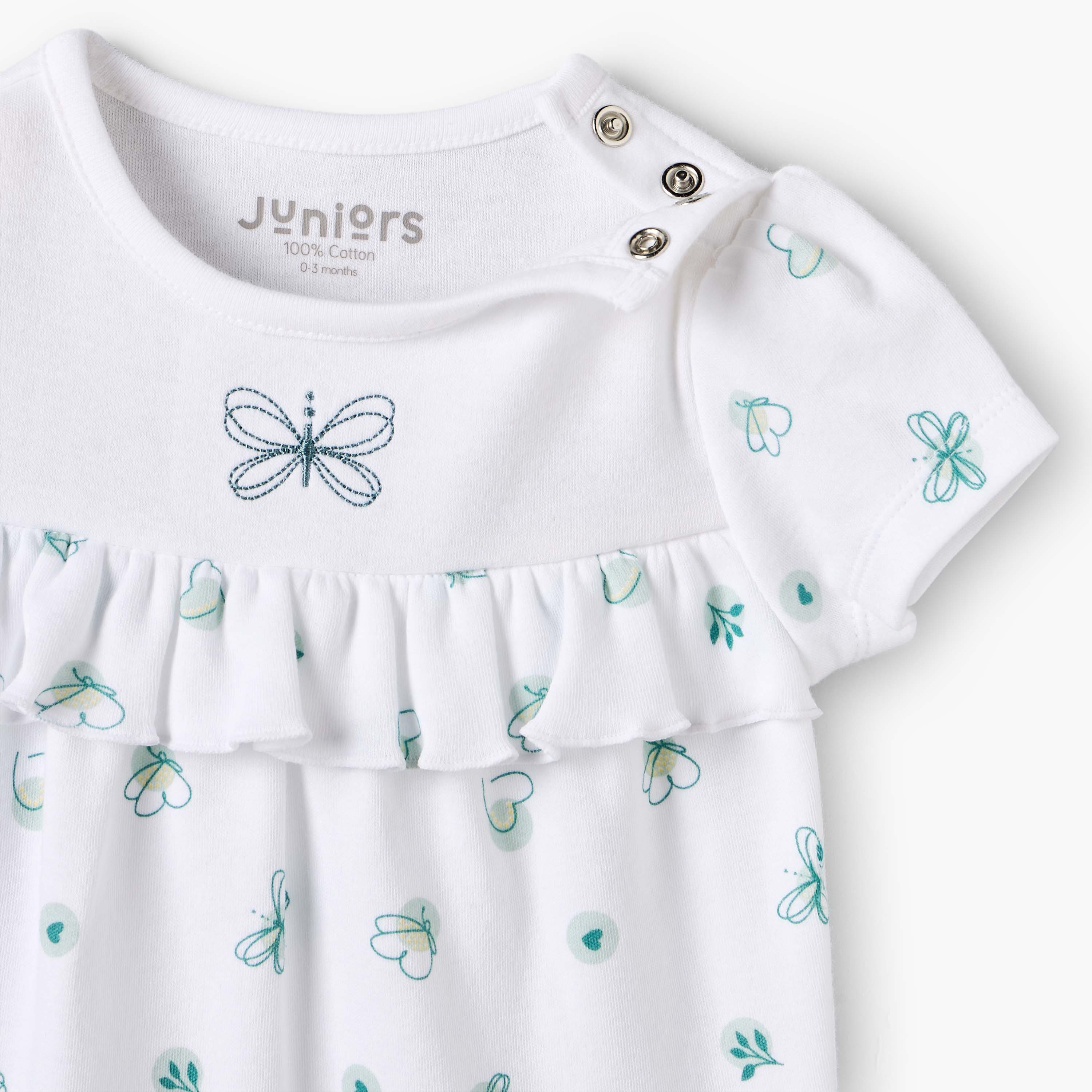 Juniors Round Neck Short Sleeves Romper with Butterfly Print-baby-girls-clothing-rompers-image-4