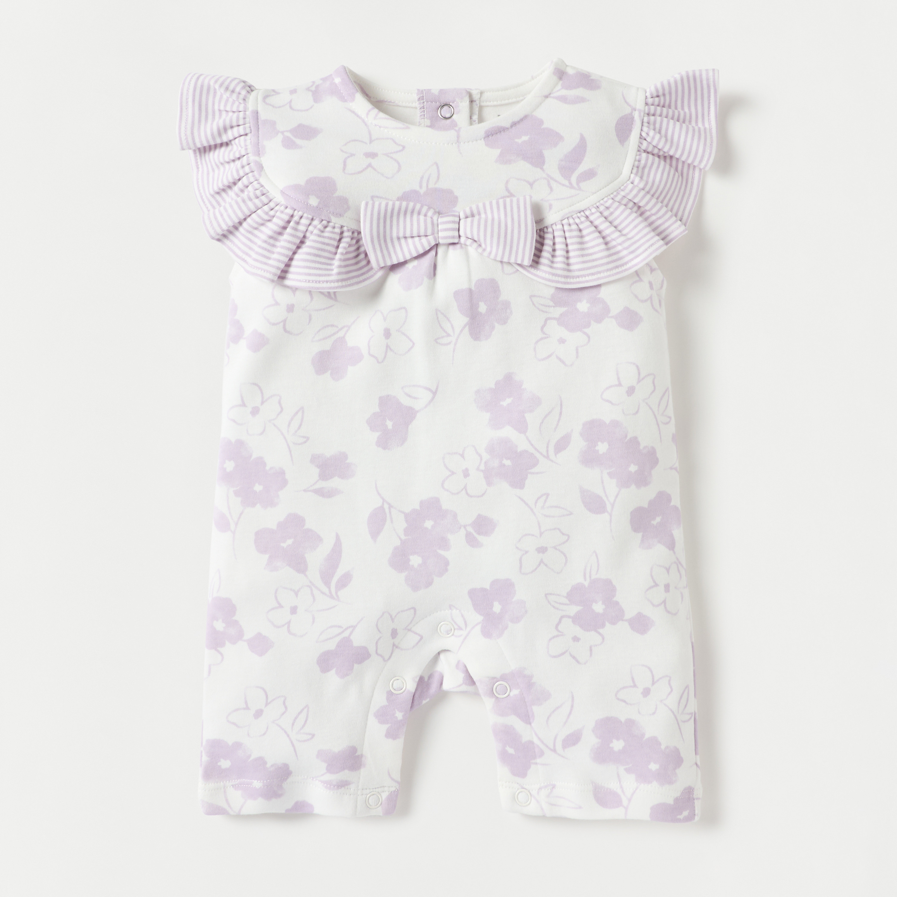 Juniors Floral Print Romper with Cap Sleeves and Ruffle Detail-baby-girls-clothing-rompers-image-1