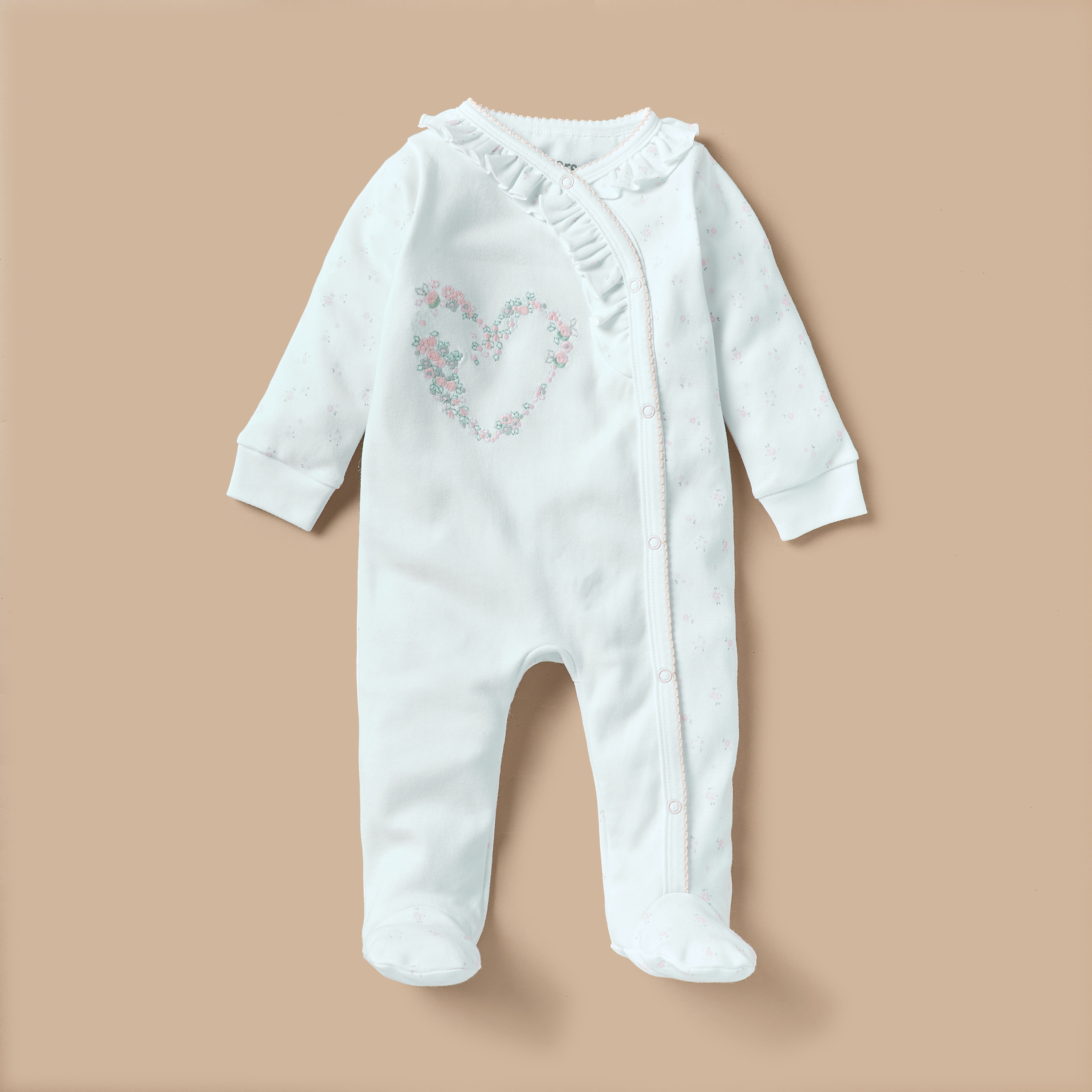 Juniors Embroidered Sleepsuit with Ruffles and Long Sleeves-baby-girls-clothing-nightwear-sleepsuits-image-1