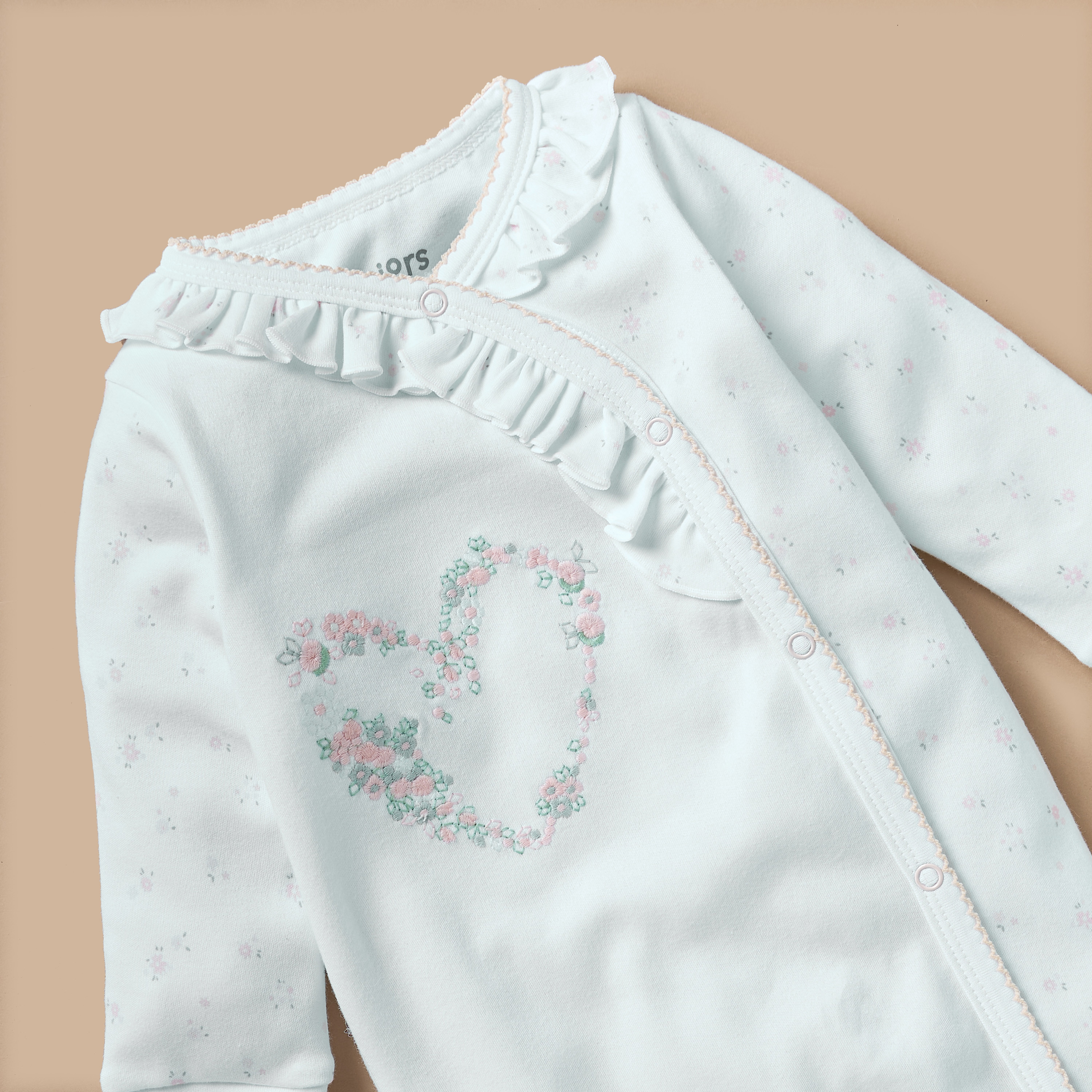 Juniors Embroidered Sleepsuit with Ruffles and Long Sleeves-baby-girls-clothing-nightwear-sleepsuits-image-3
