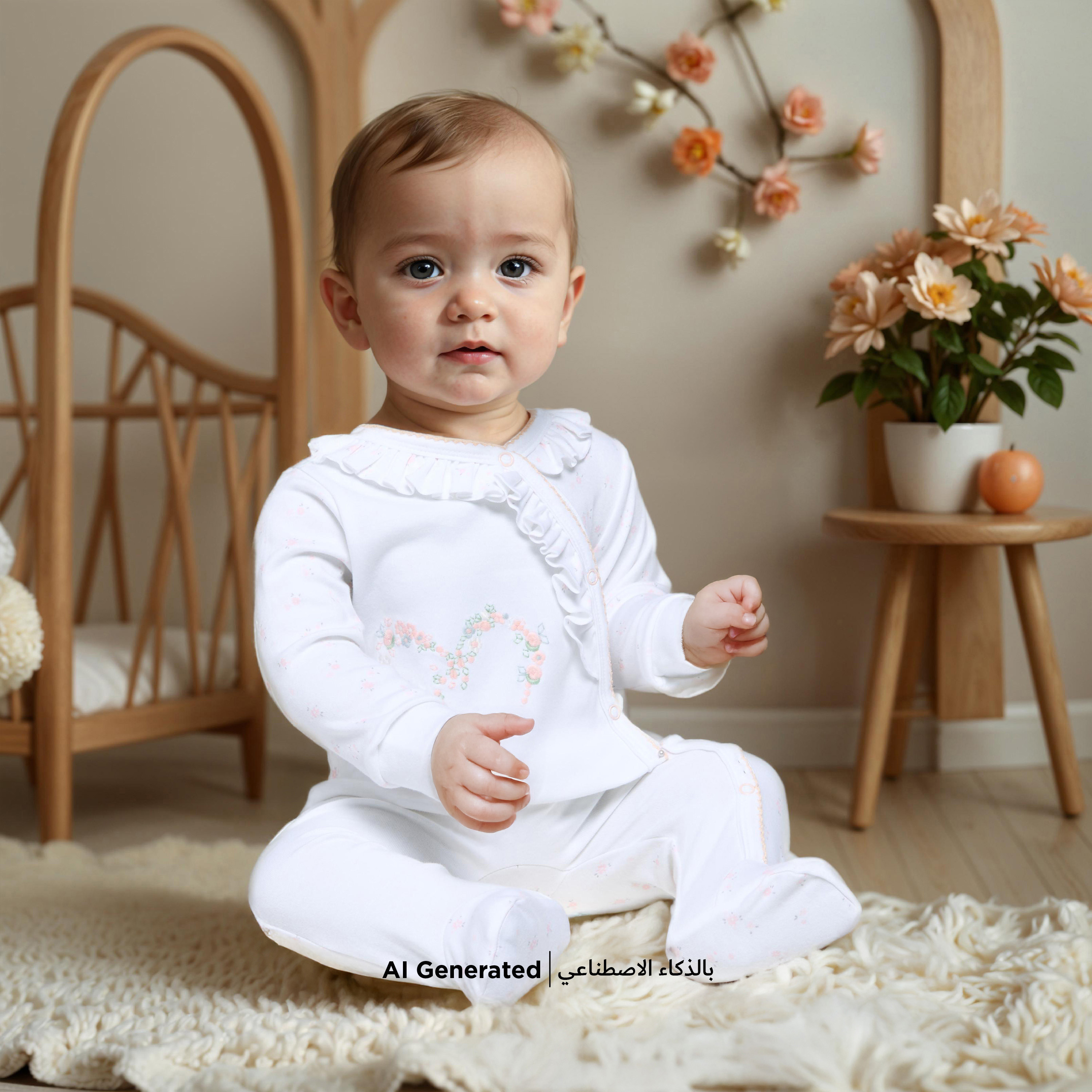 Juniors Embroidered Sleepsuit with Ruffles and Long Sleeves-baby-girls-clothing-nightwear-sleepsuits-image-6