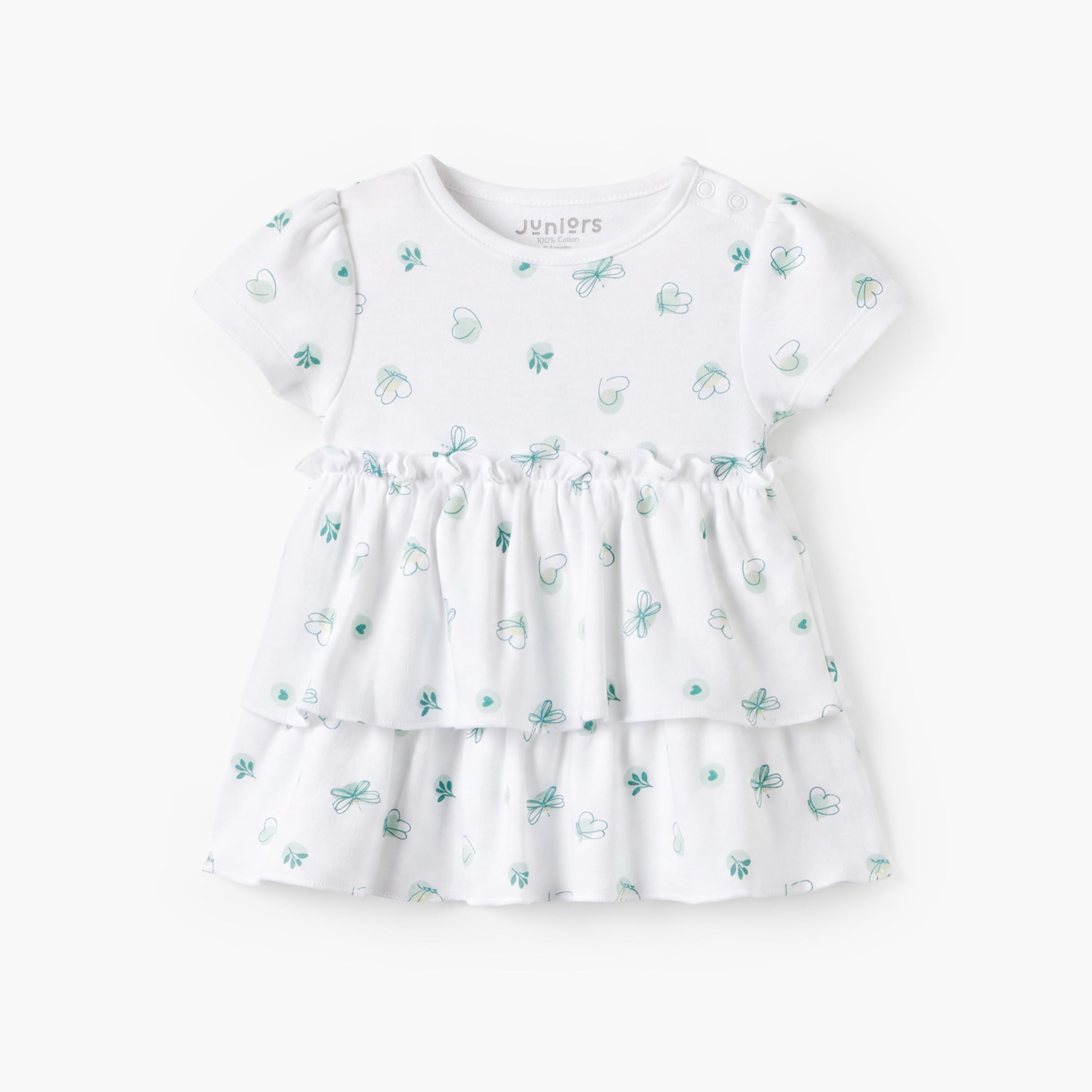 Juniors Cotton Round Neck Short Sleeves Pyjama Set with Ruffles-baby-girls-clothing-nightwear-pyjamasets-image-2