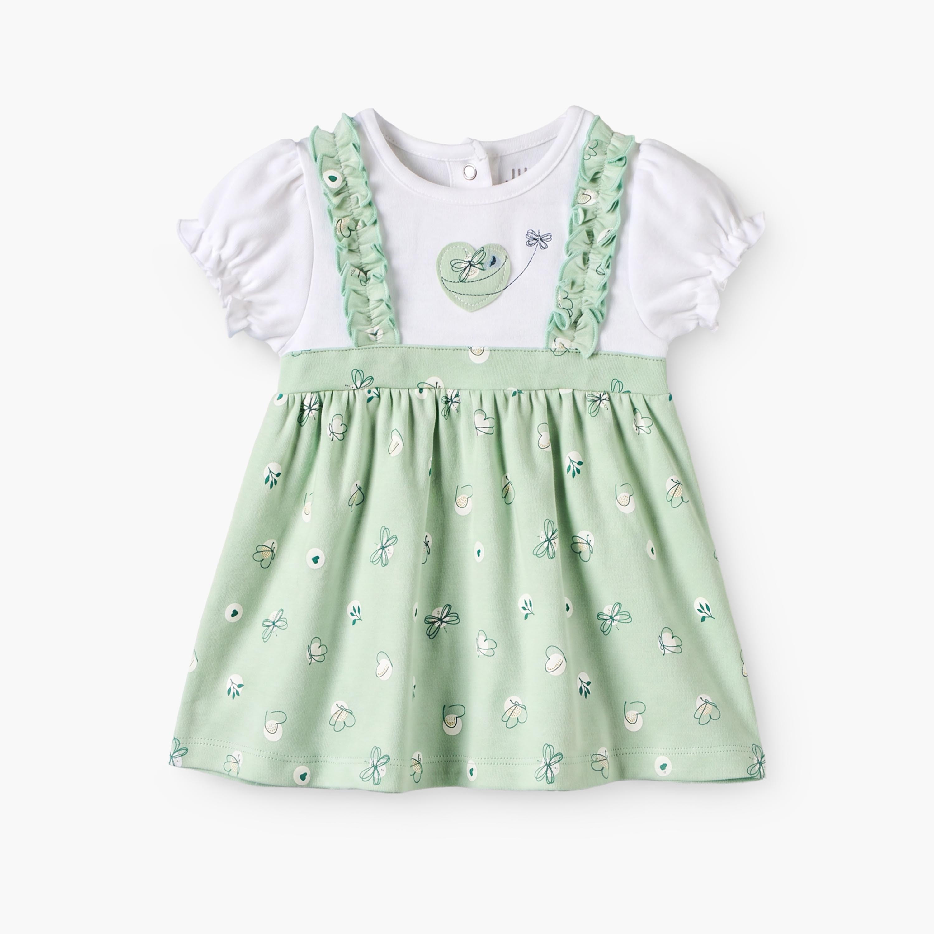 Juniors Round Neck Short Sleeves Knee Length Dress with Butterfly Print-baby-girls-clothing-dressesandjumpsuits-image-1