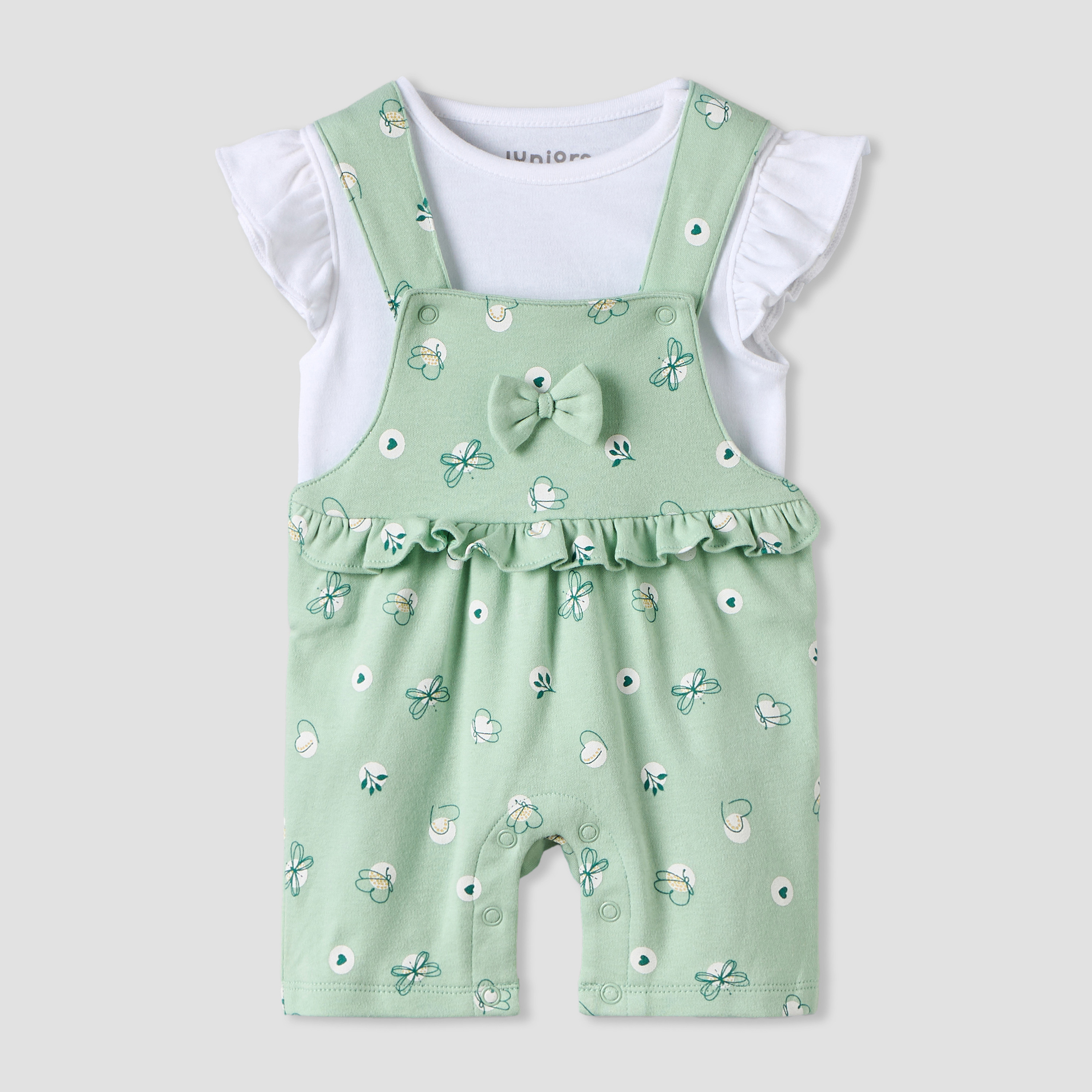 Juniors Round Neck Short Sleeves Top and Dungaree Set with Ruffles-baby-girls-clothing-setsandcoords-image-2