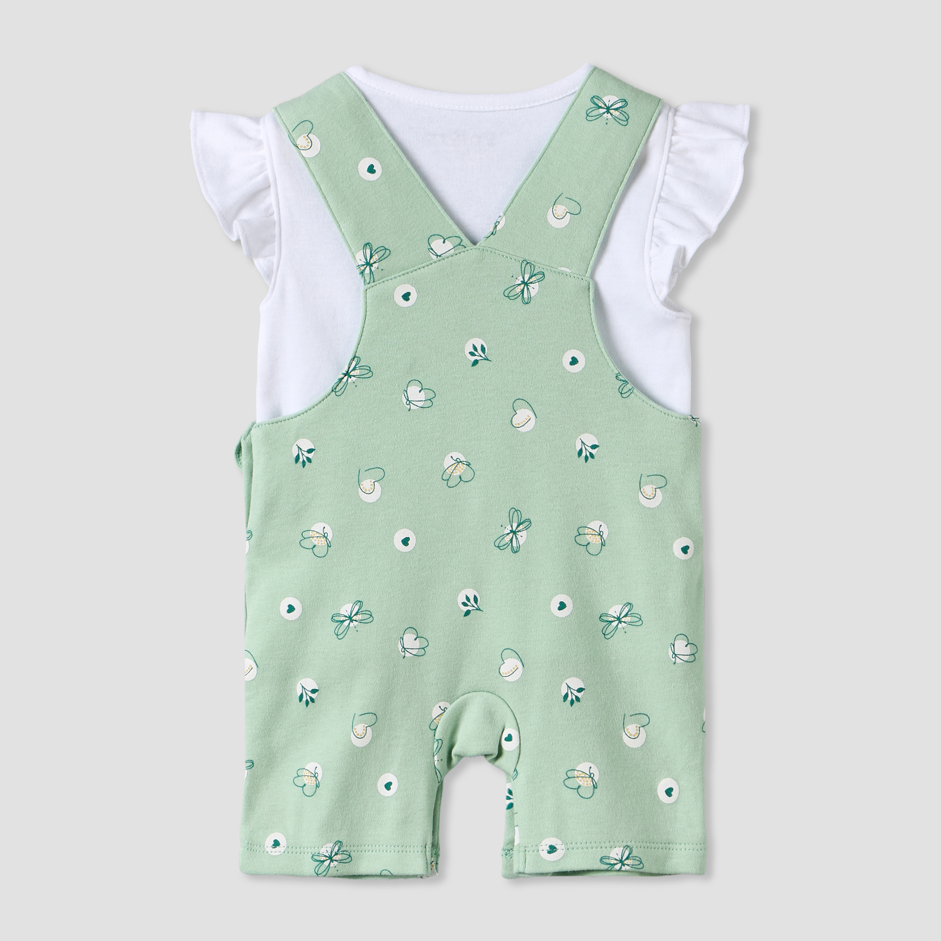 Juniors Round Neck Short Sleeves Top and Dungaree Set with Ruffles-baby-girls-clothing-setsandcoords-image-3