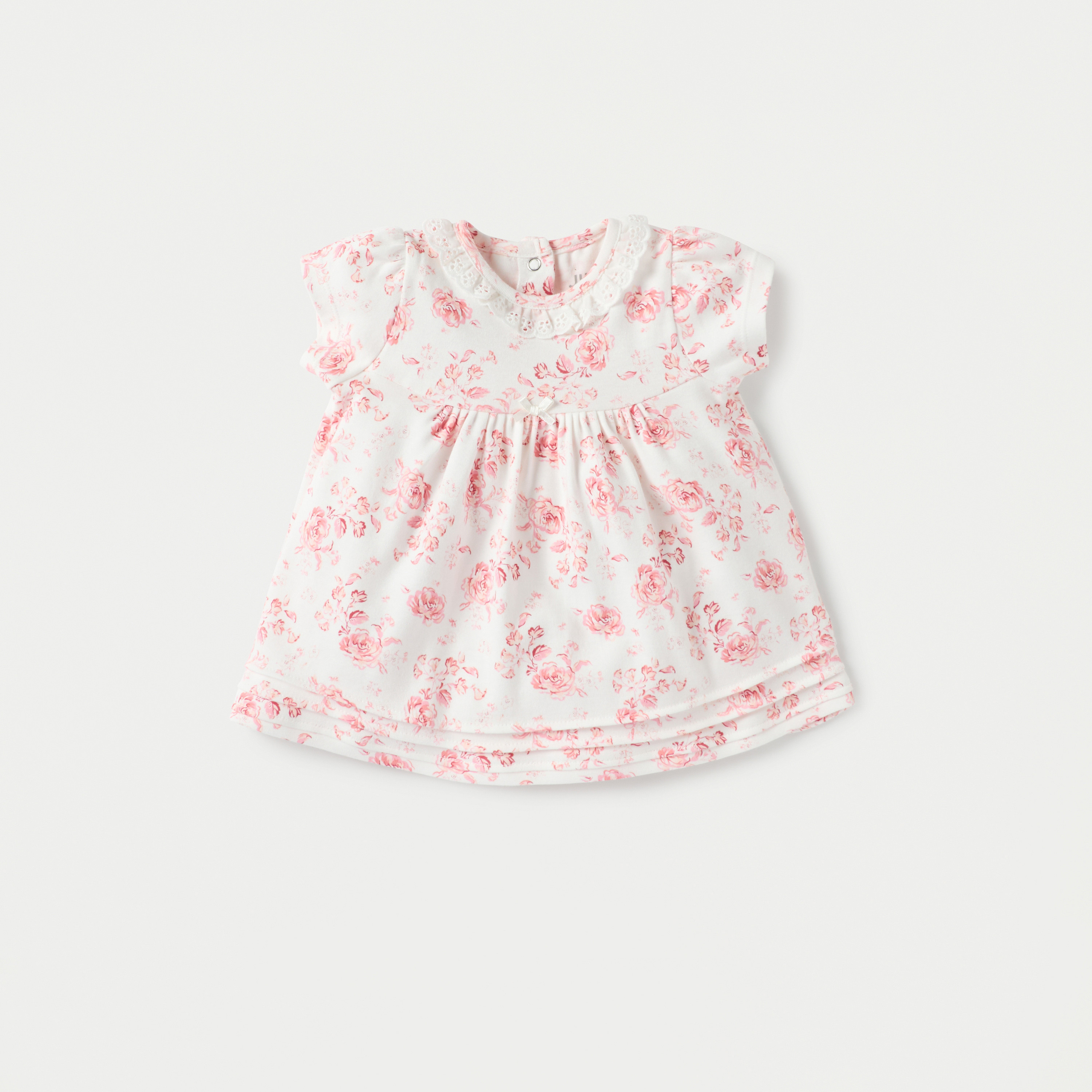 Juniors Floral Print A-line Dress with Round Neck and Short Sleeves-baby-girls-clothing-dressesandjumpsuits-image-1