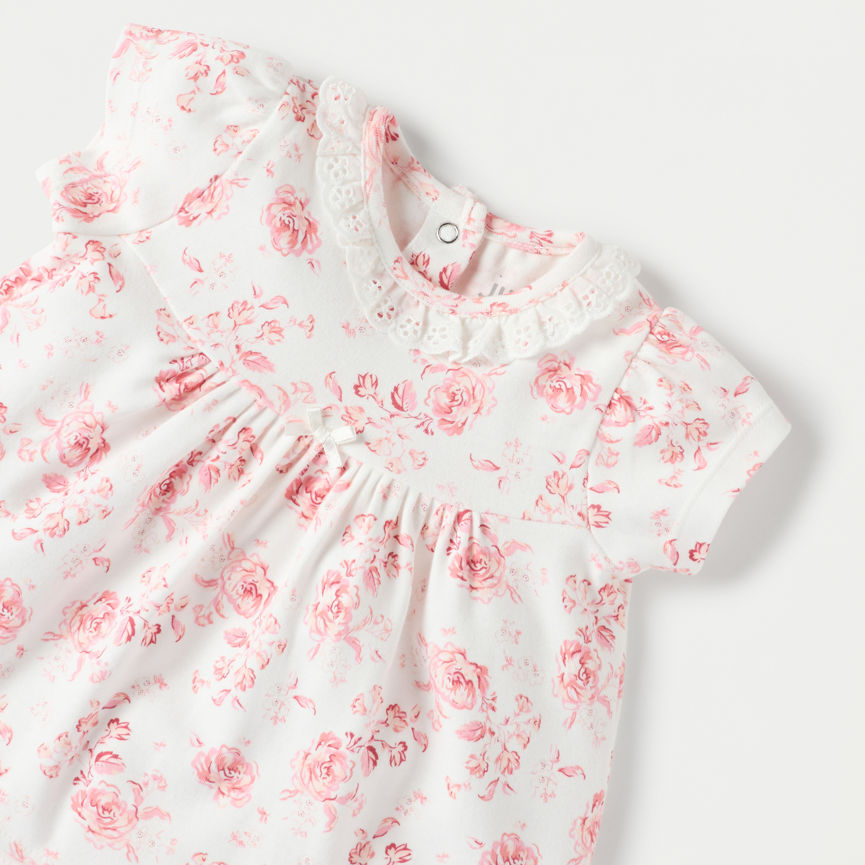 Juniors Floral Print A-line Dress with Round Neck and Short Sleeves-baby-girls-clothing-dressesandjumpsuits-image-3