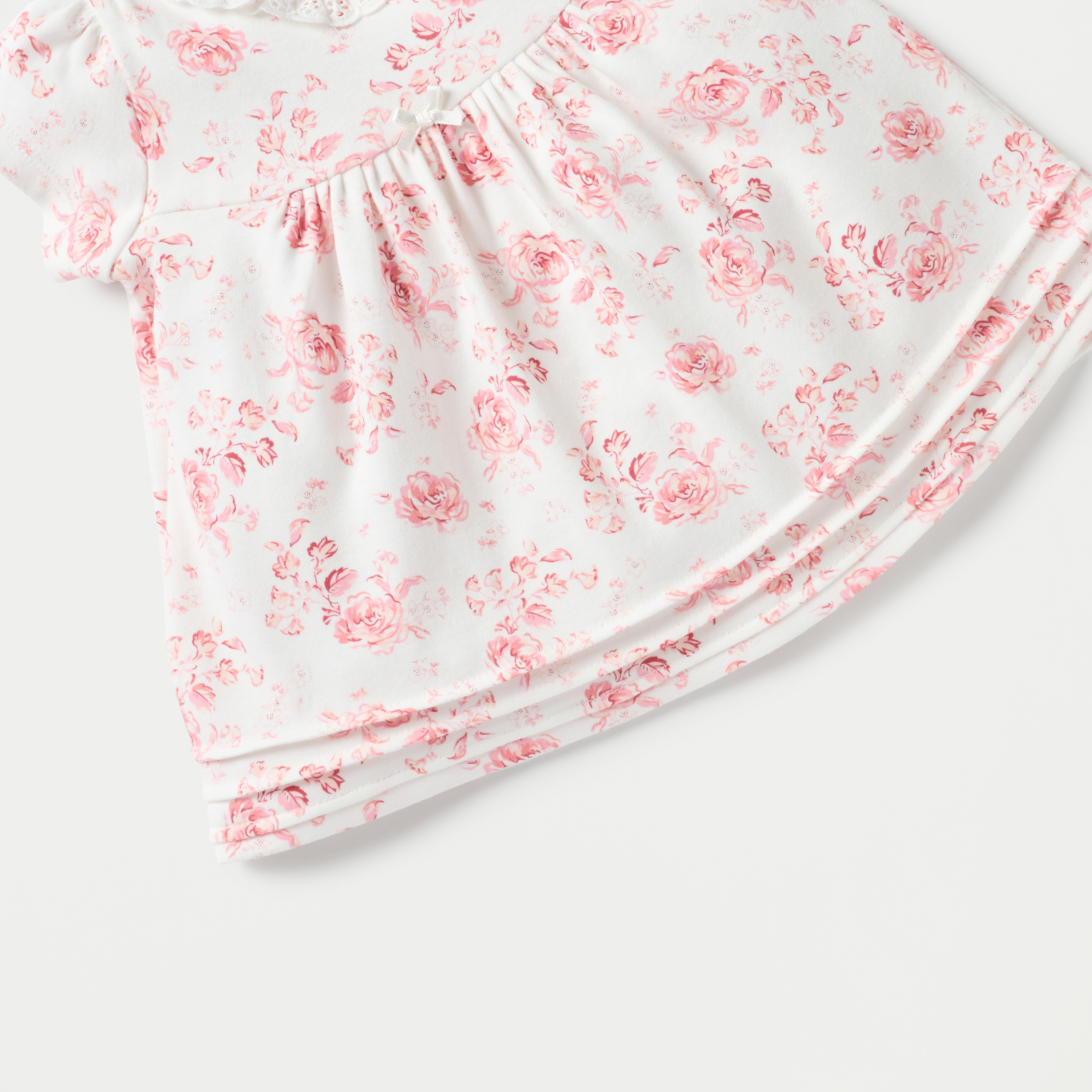 Juniors Floral Print A-line Dress with Round Neck and Short Sleeves-baby-girls-clothing-dressesandjumpsuits-image-4