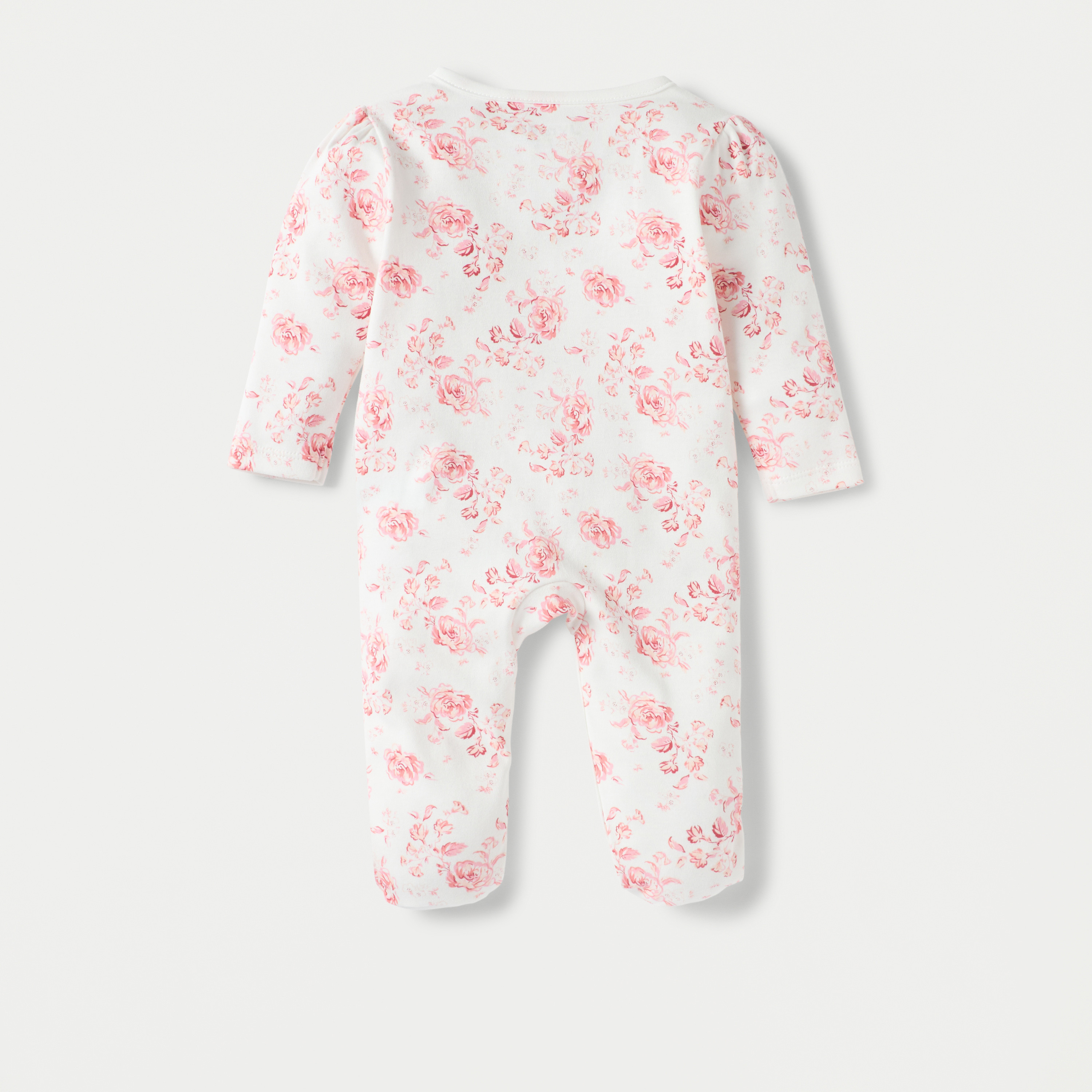 Juniors Floral Print Sleepsuit with Long Sleeves and Button Closure-baby-girls-clothing-nightwear-sleepsuits-image-2