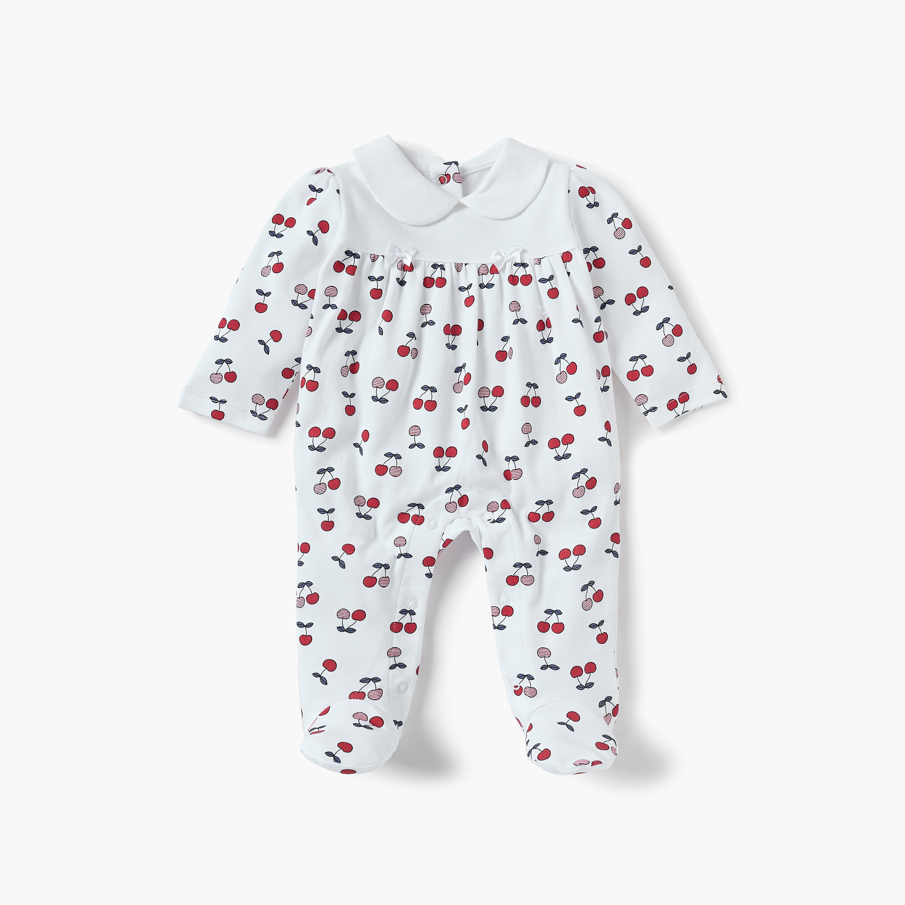 Juniors All-Over Cherry Print Sleepsuit with Peter Pan Collar-baby-girls-clothing-nightwear-sleepsuits-image-1
