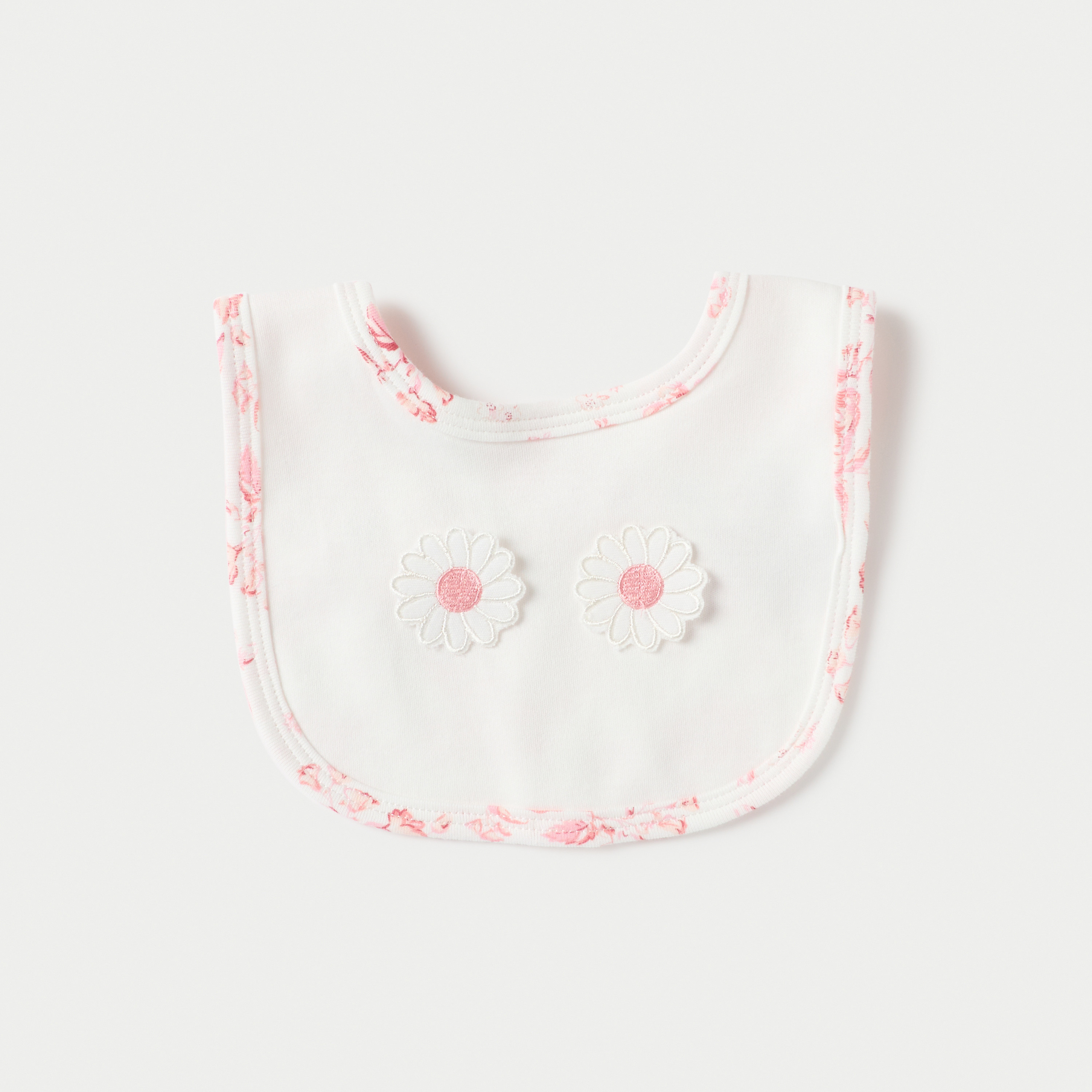 Juniors Floral Print Bib with Button Closure-baby-feeding-bibs-image-1